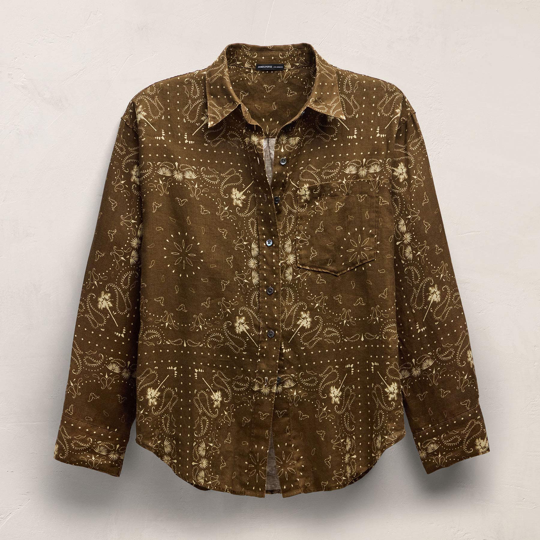 Palm Paisley Linen Shirt - Brown Bandana Print