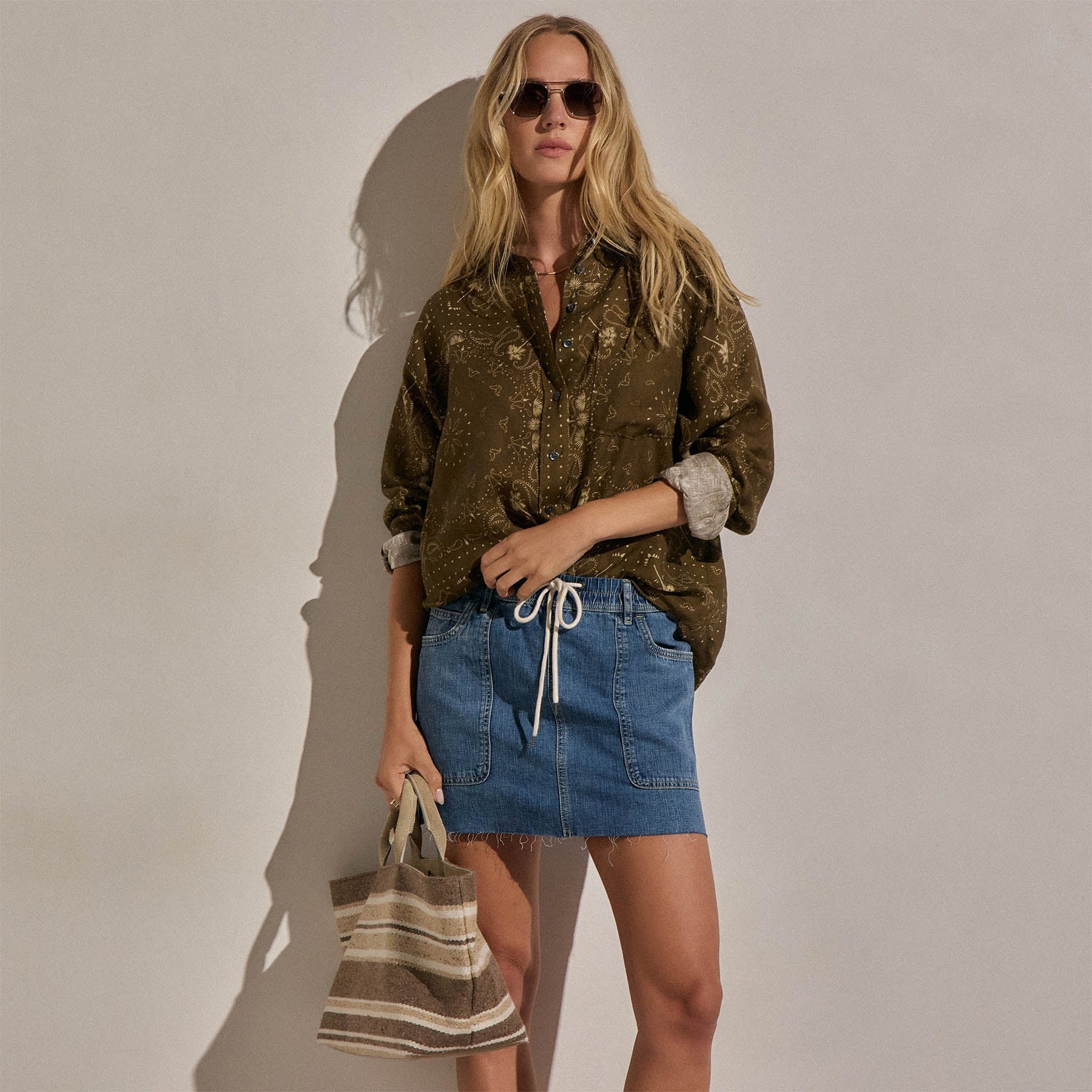 Palm Paisley Linen Shirt - Brown Bandana Print