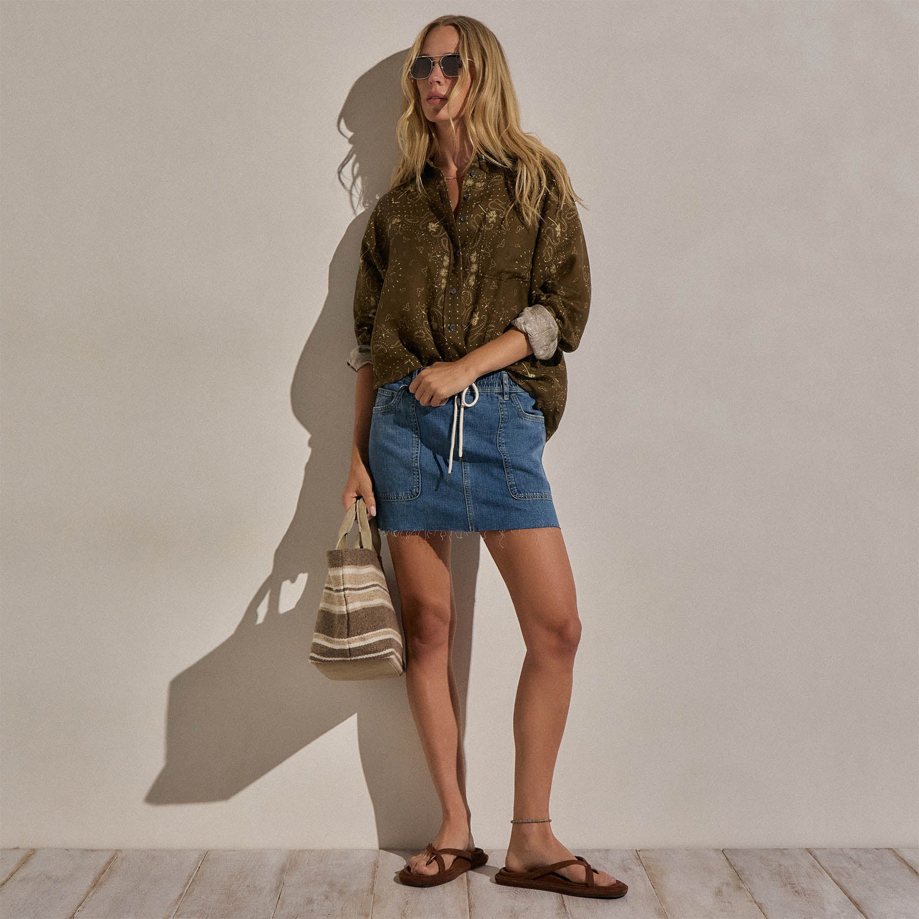 Palm Paisley Linen Shirt - Brown Bandana Print