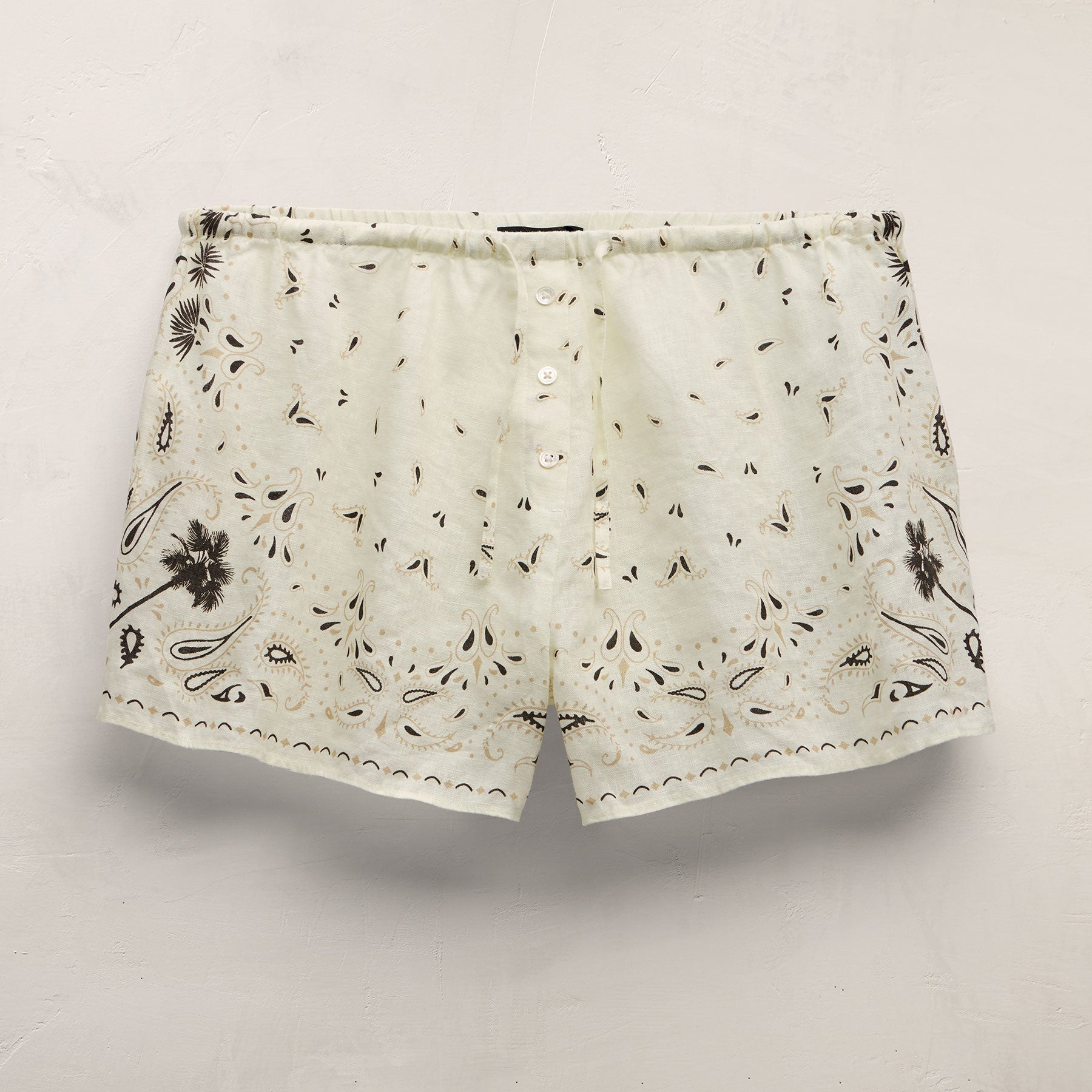 Palm Paisley Linen Mini Short - Ivory Bandana Print
