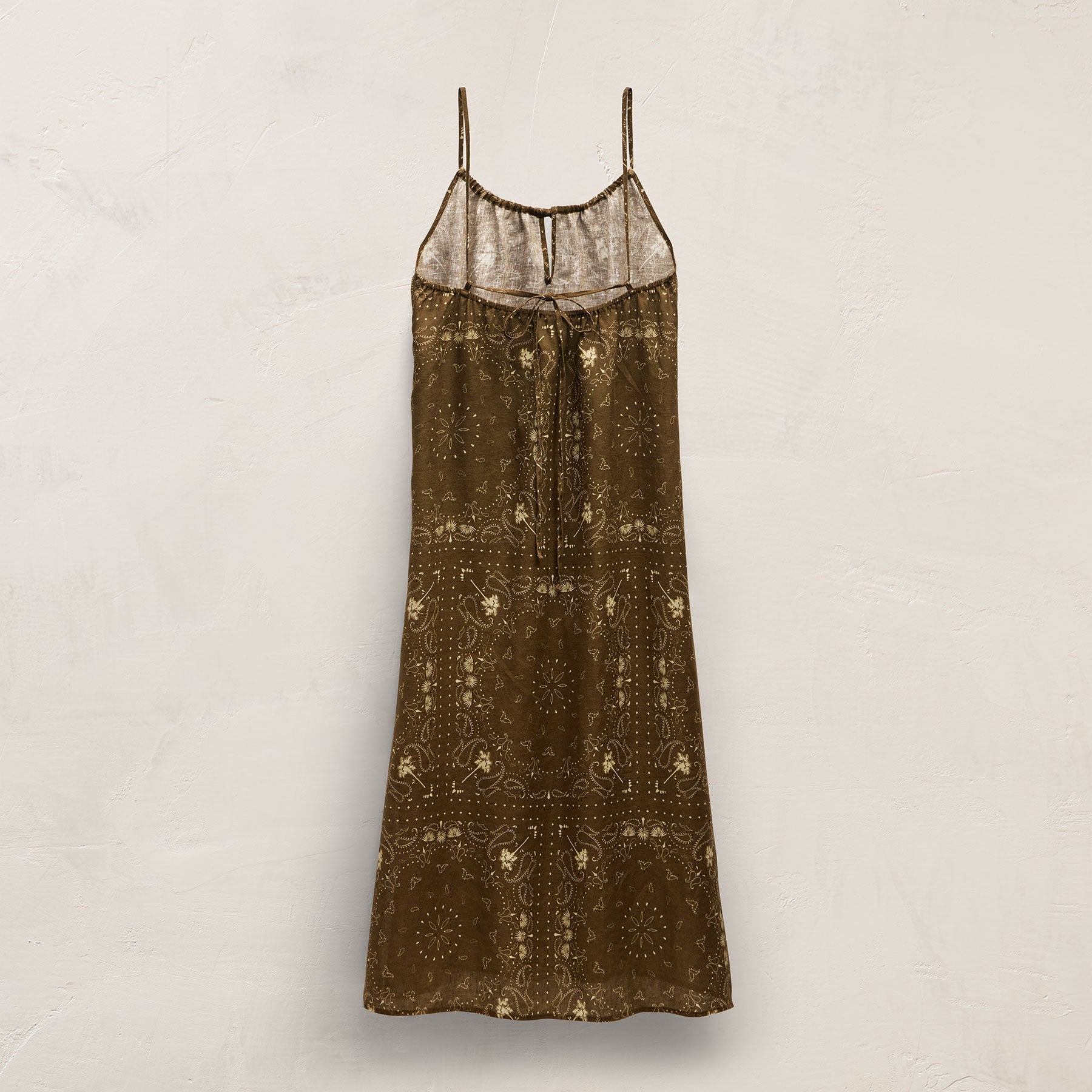 Palm Paisley Linen Strappy Tie Dress - Brown Bandana Print