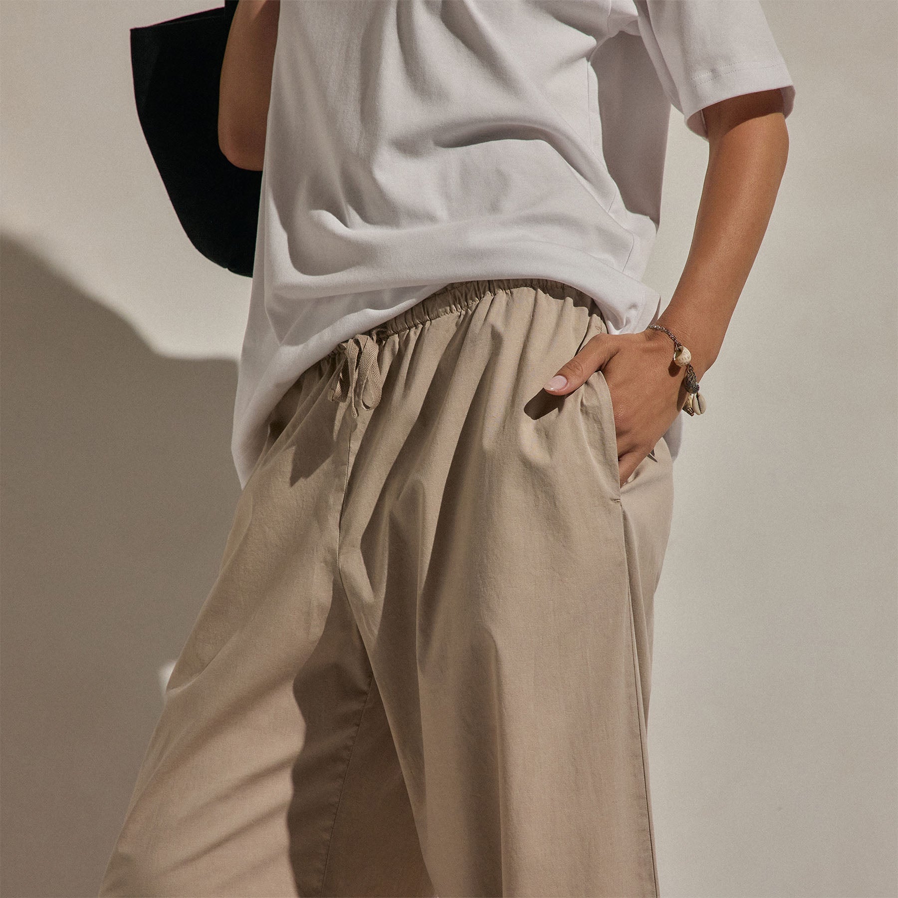 Cotton Linen Poplin Wide Cuff Pant - Stone Pigment
