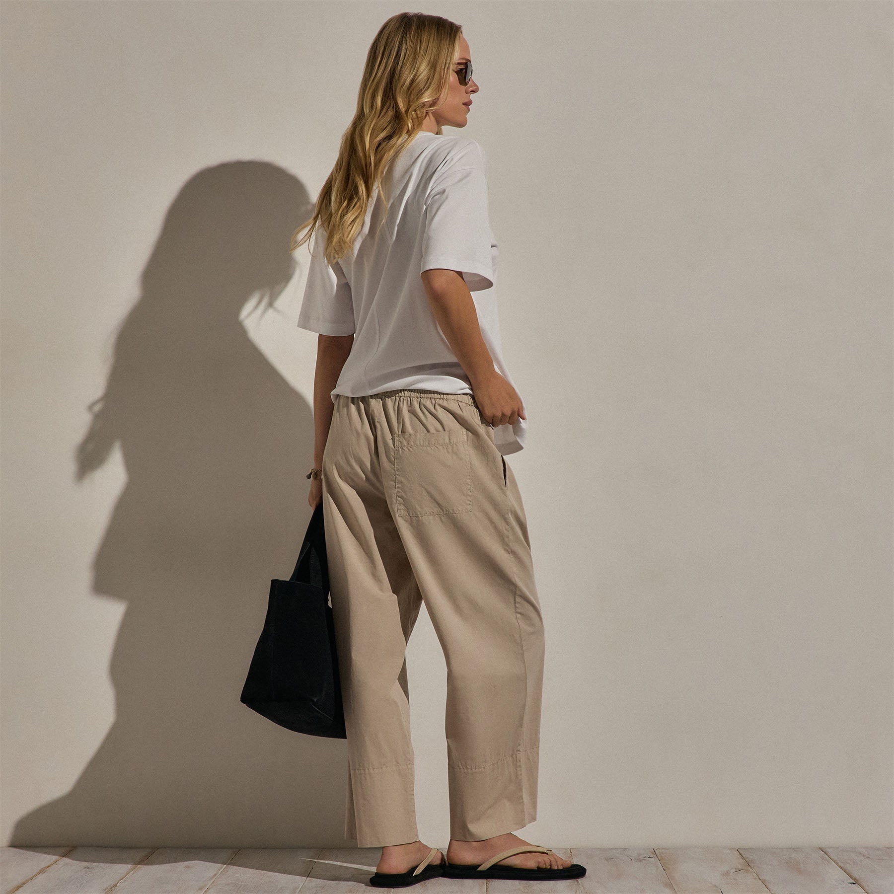 Cotton Linen Poplin Wide Cuff Pant - Stone Pigment