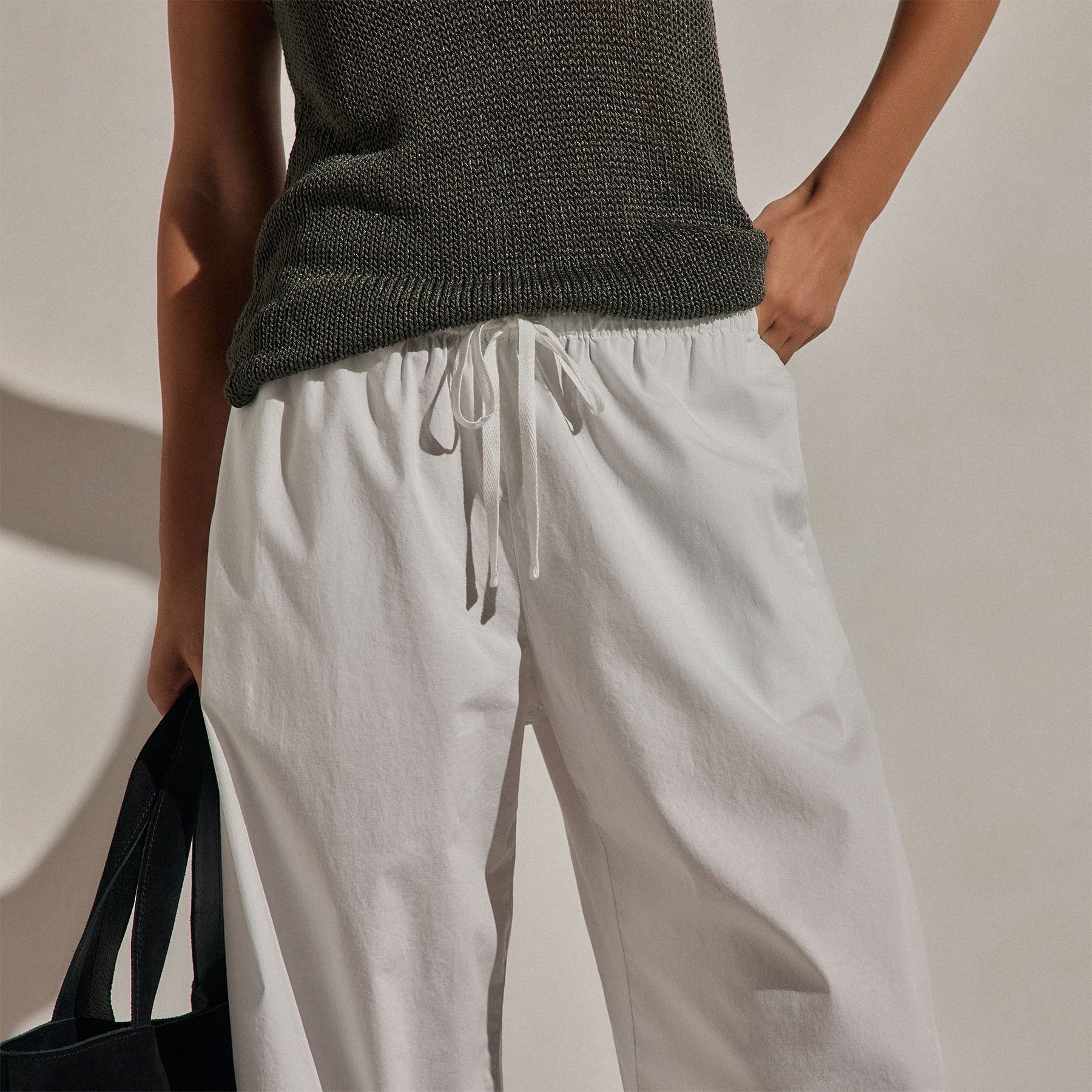 Cotton Linen Poplin Wide Cuff Pant - White