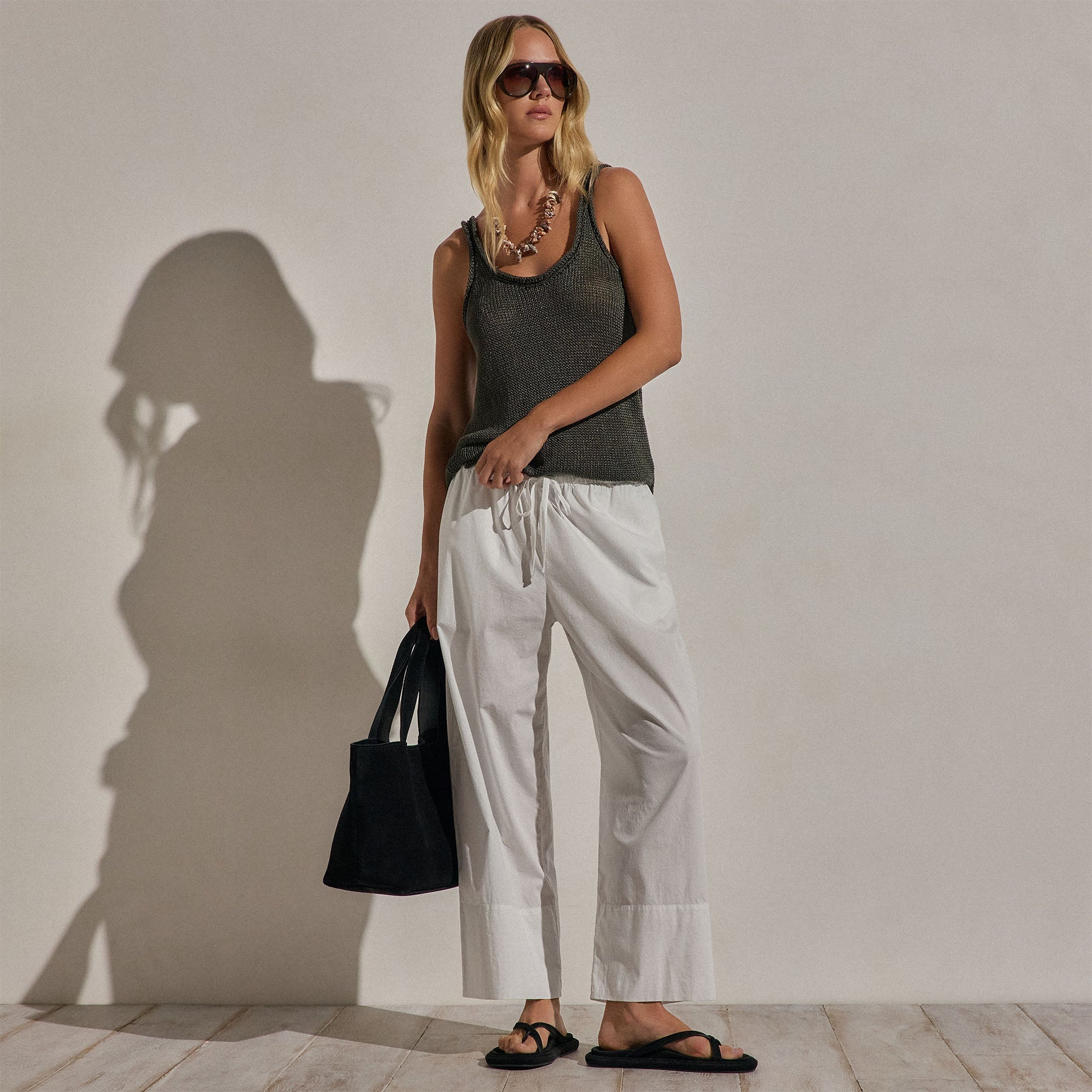 Cotton Linen Poplin Wide Cuff Pant - White