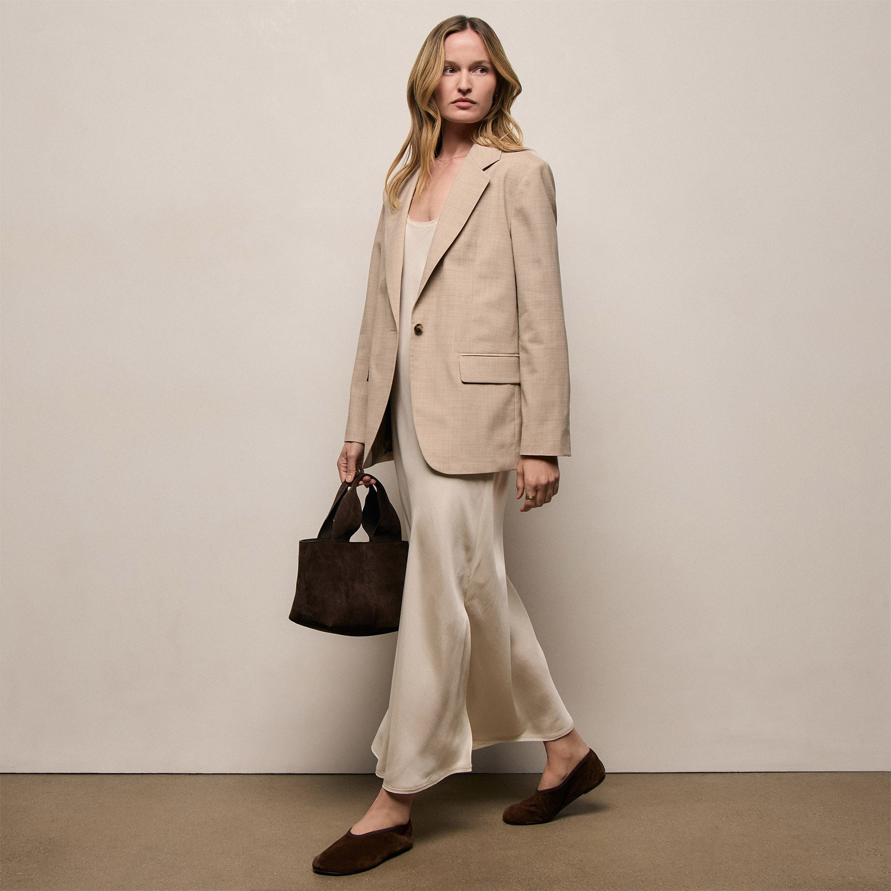 Relaxed Wool Blend Melange Blazer - Heather Stone