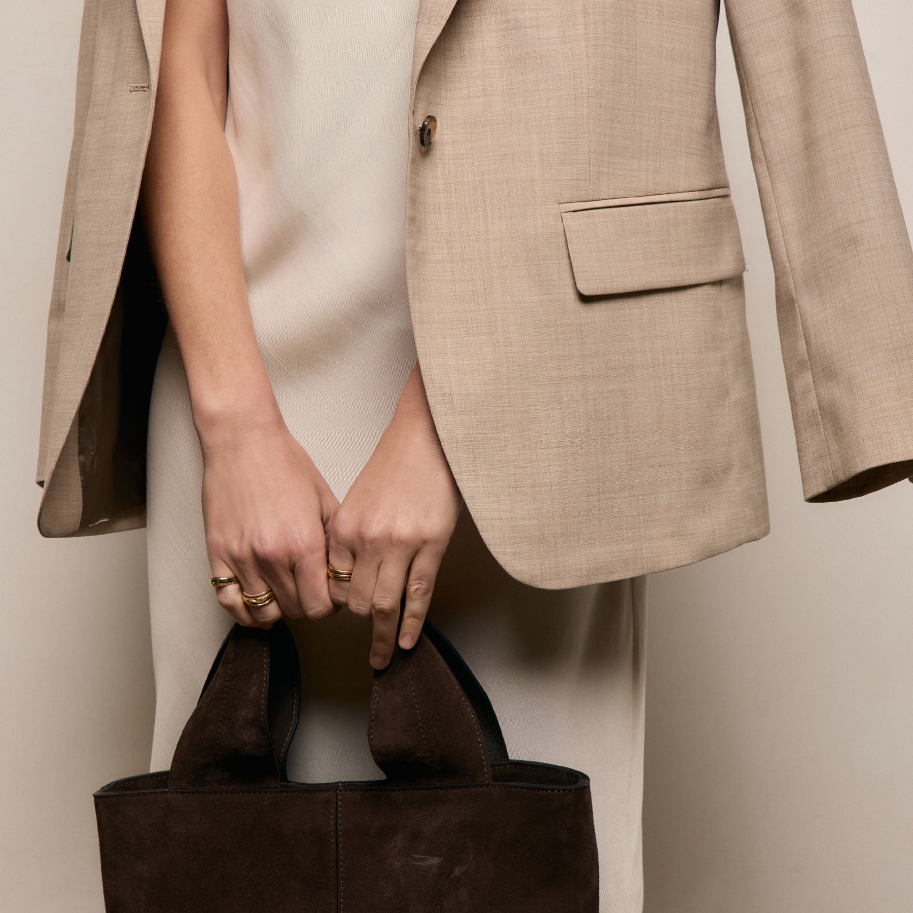 Relaxed Wool Blend Melange Blazer - Heather Stone