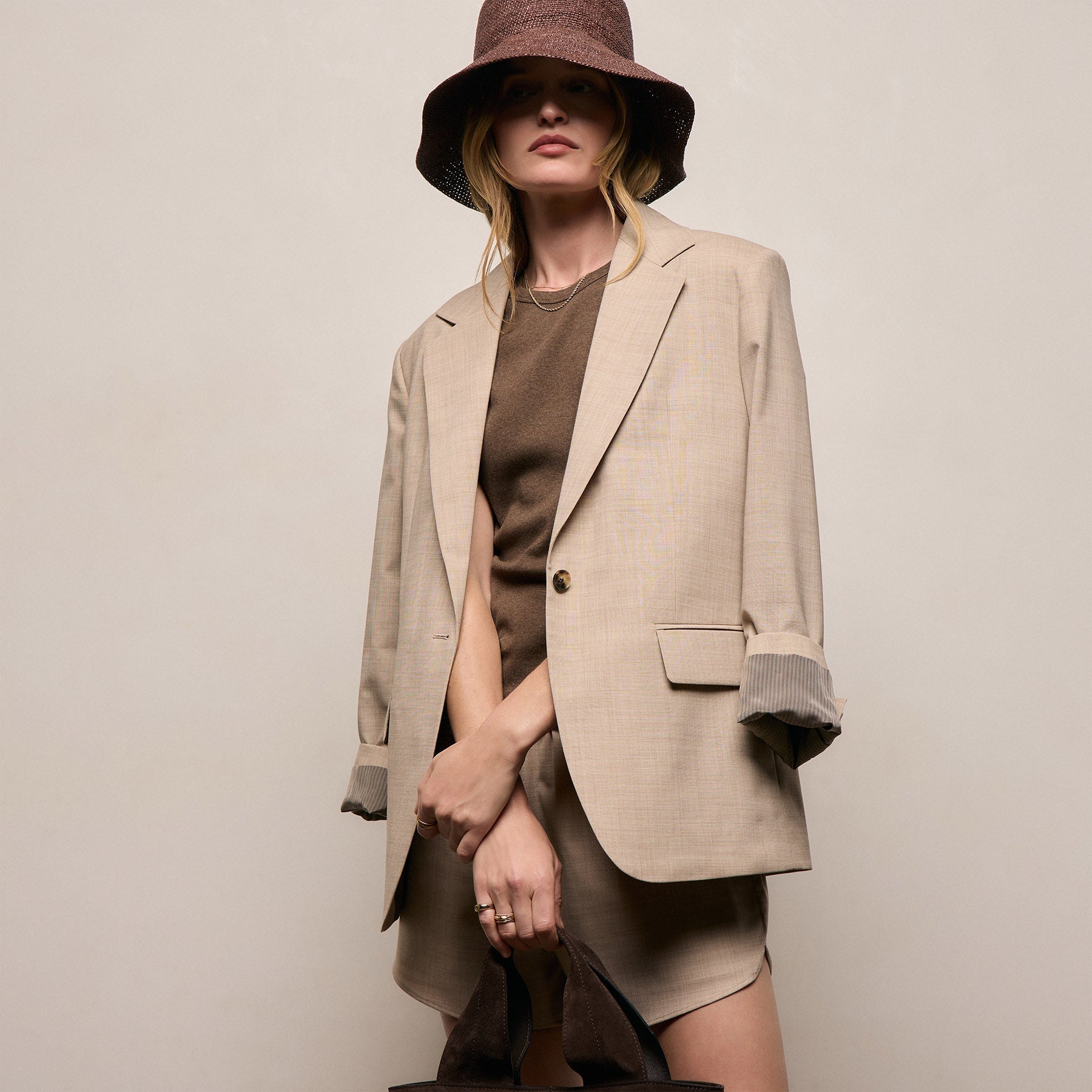 Relaxed Wool Blend Melange Blazer - Heather Stone