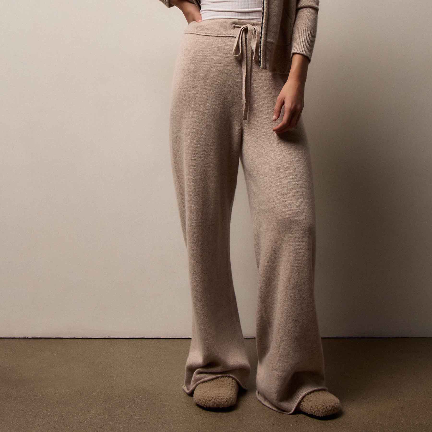 Recycled Cashmere Wide Leg Pant - Stone