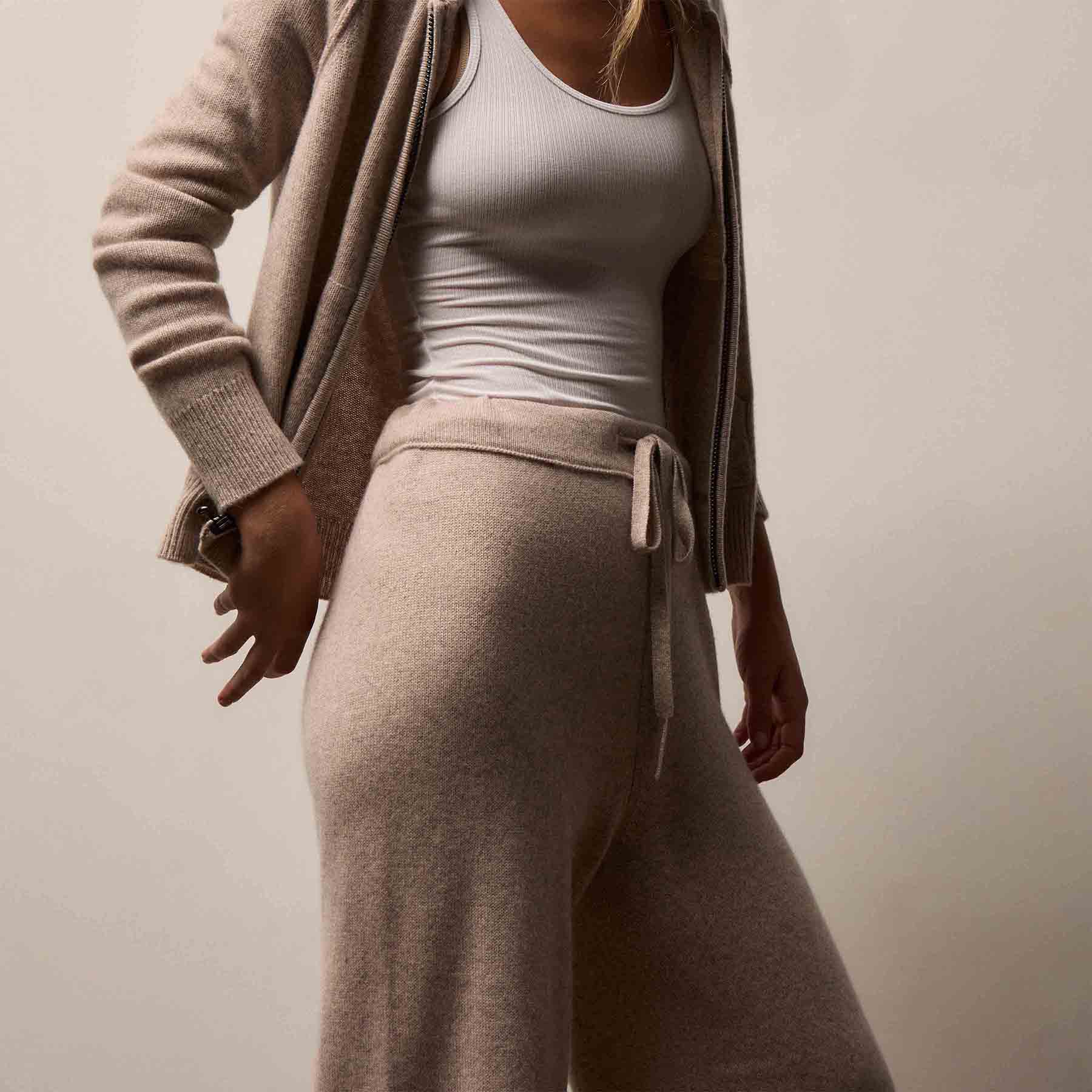 Recycled Cashmere Wide Leg Pant - Stone
