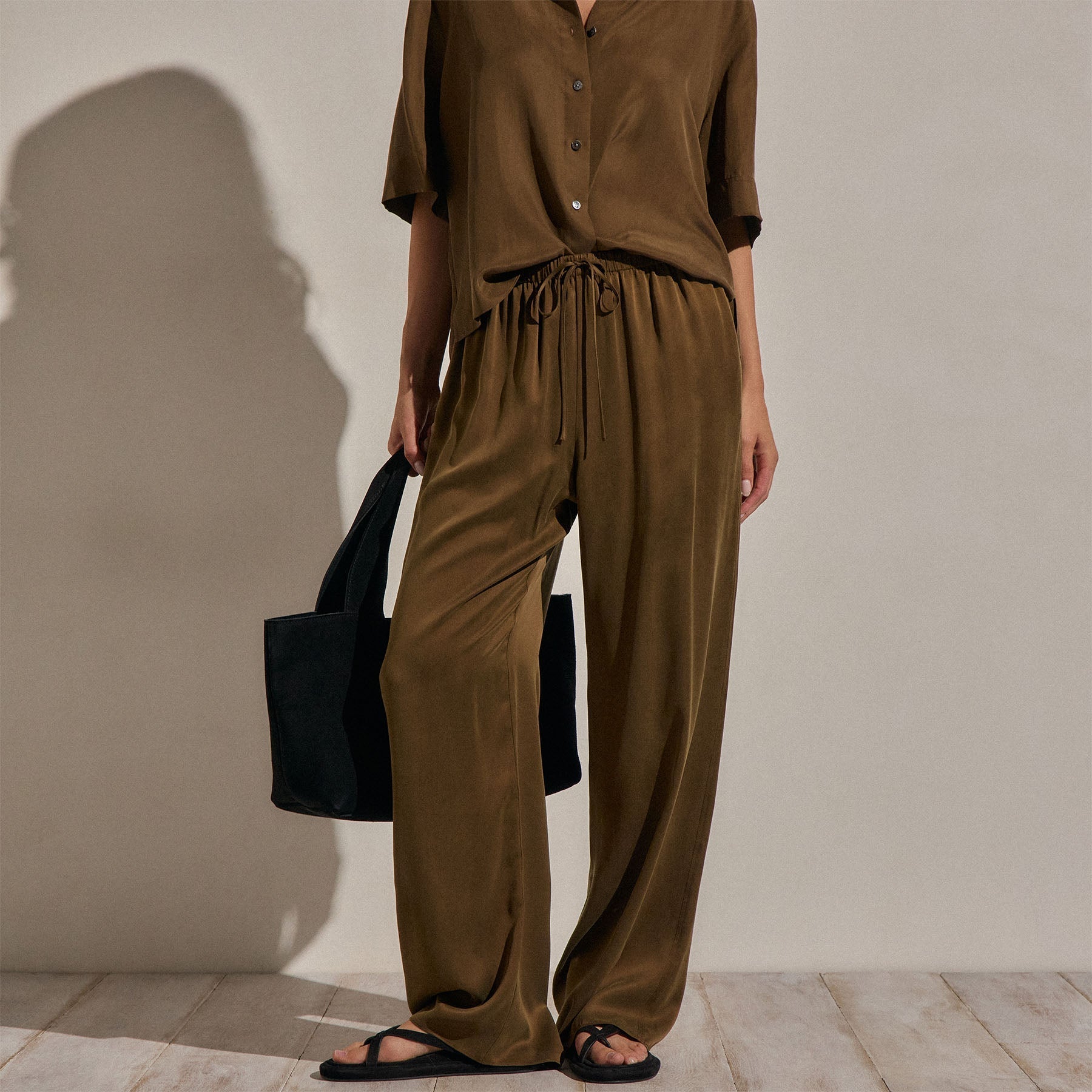 Silk Charmeuse Drawstring Pant - Cocoa