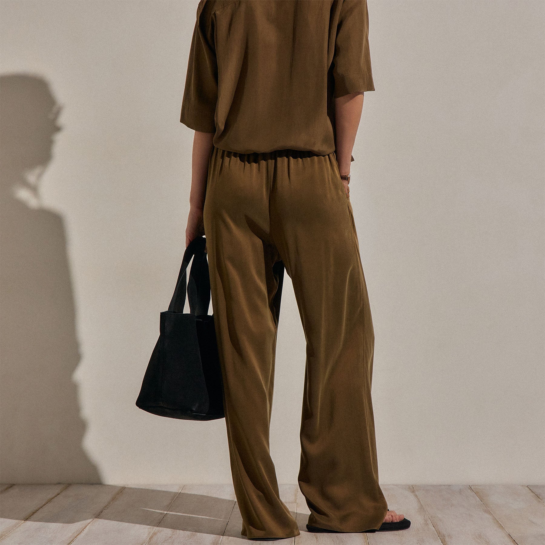 Silk Charmeuse Drawstring Pant - Cocoa