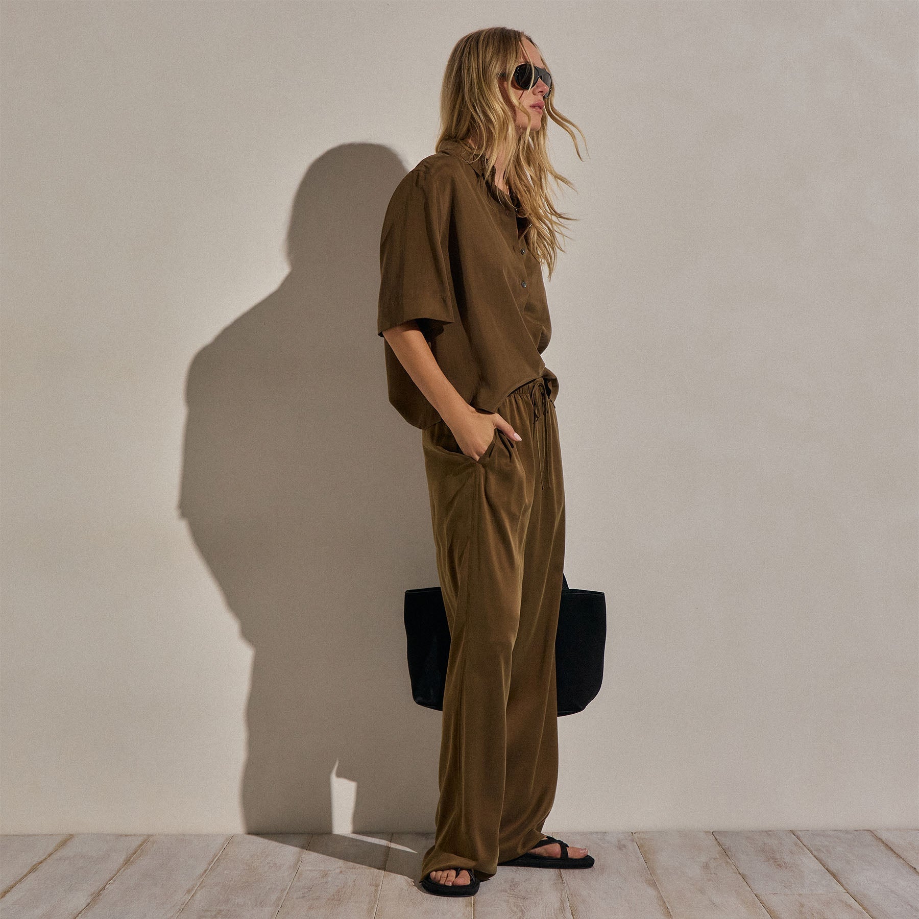 Silk Charmeuse Drawstring Pant - Cocoa