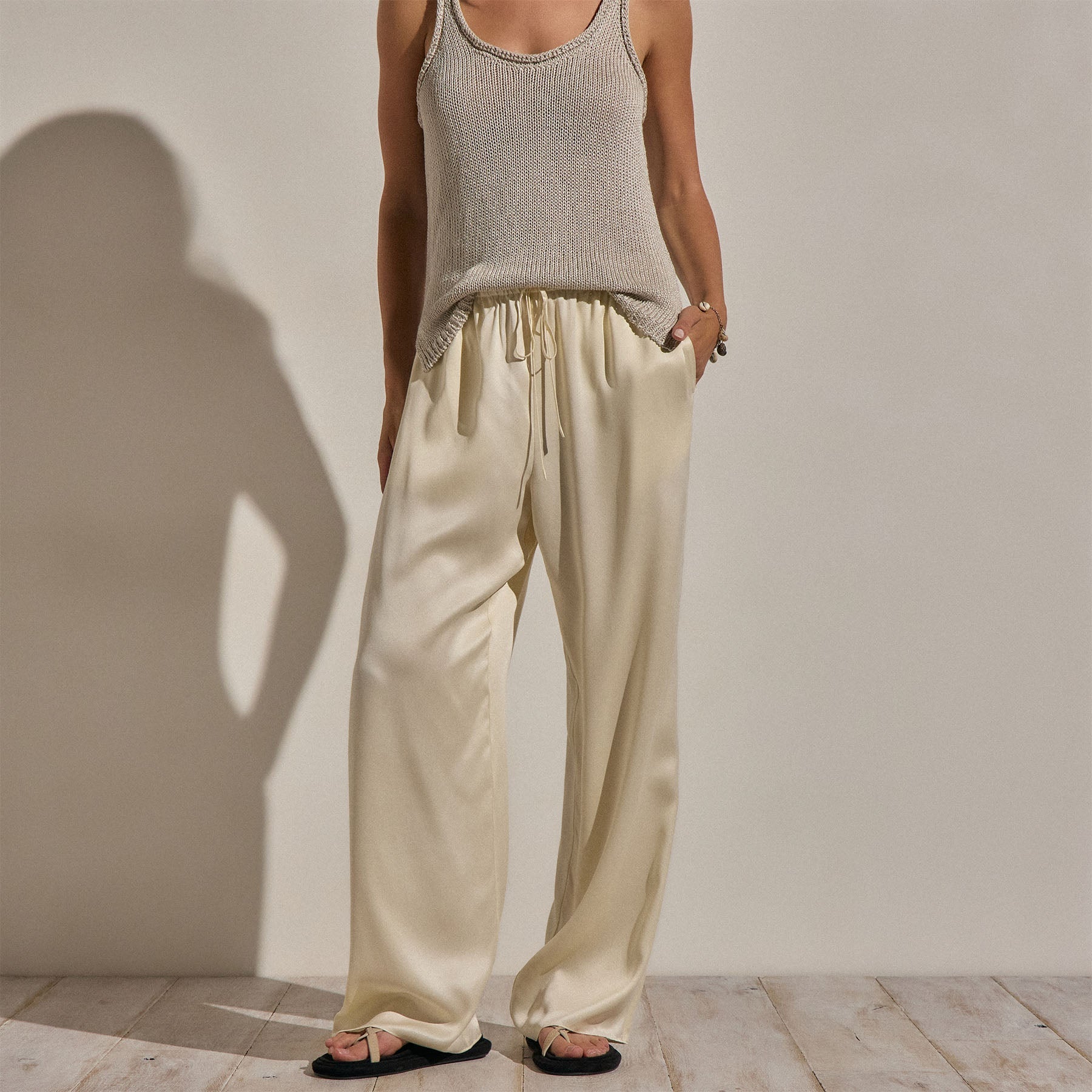 Silk Charmeuse Drawstring Pant - Ivory