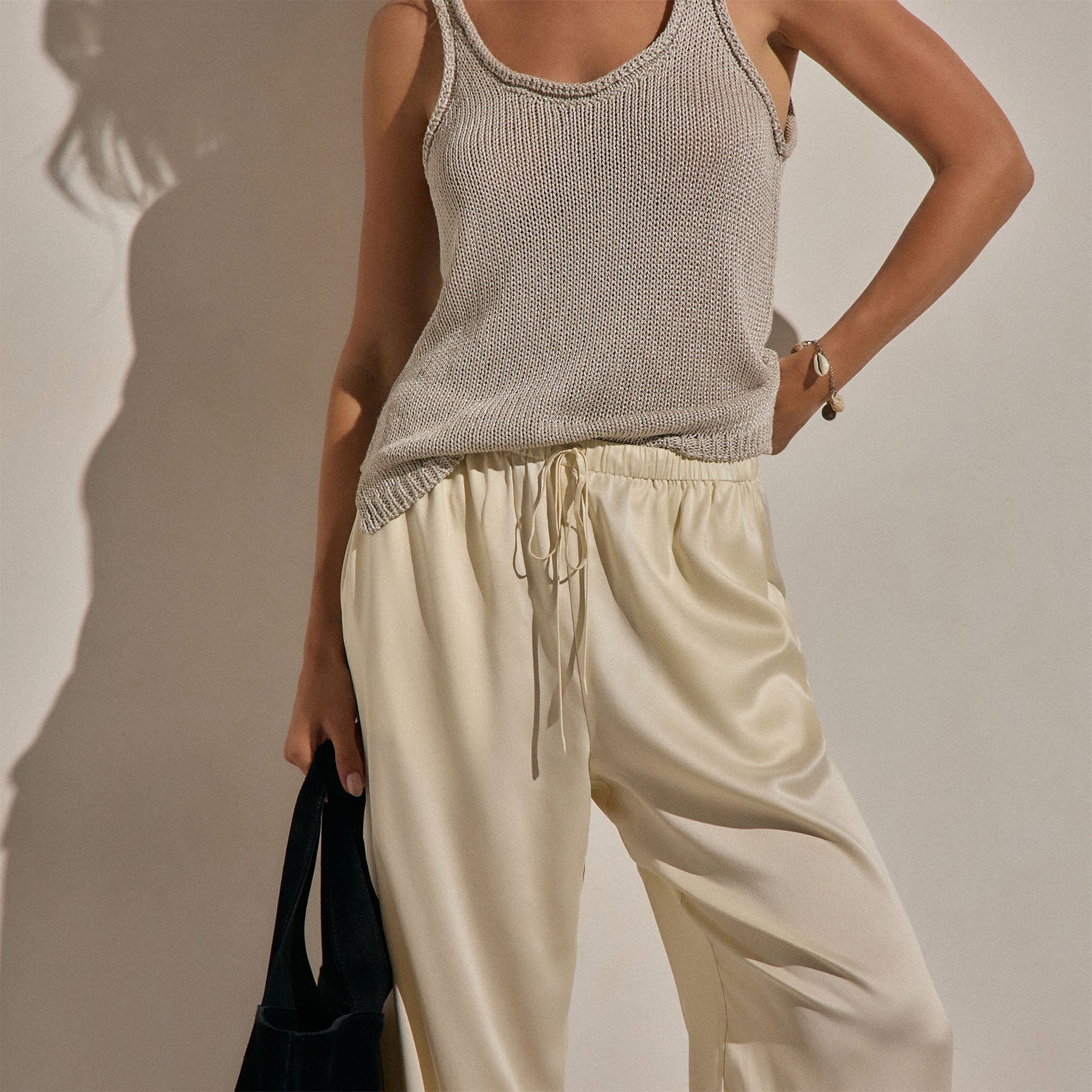 Silk Charmeuse Drawstring Pant - Ivory