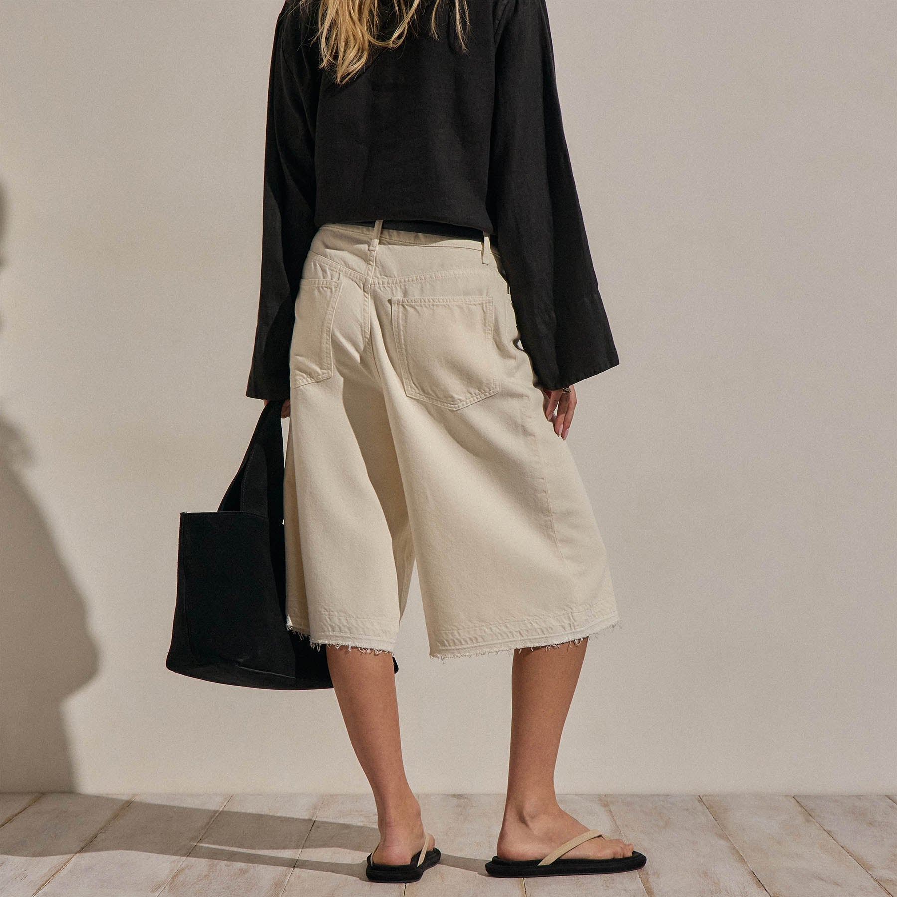 Denim Wide Leg Bermuda Short - Ecru