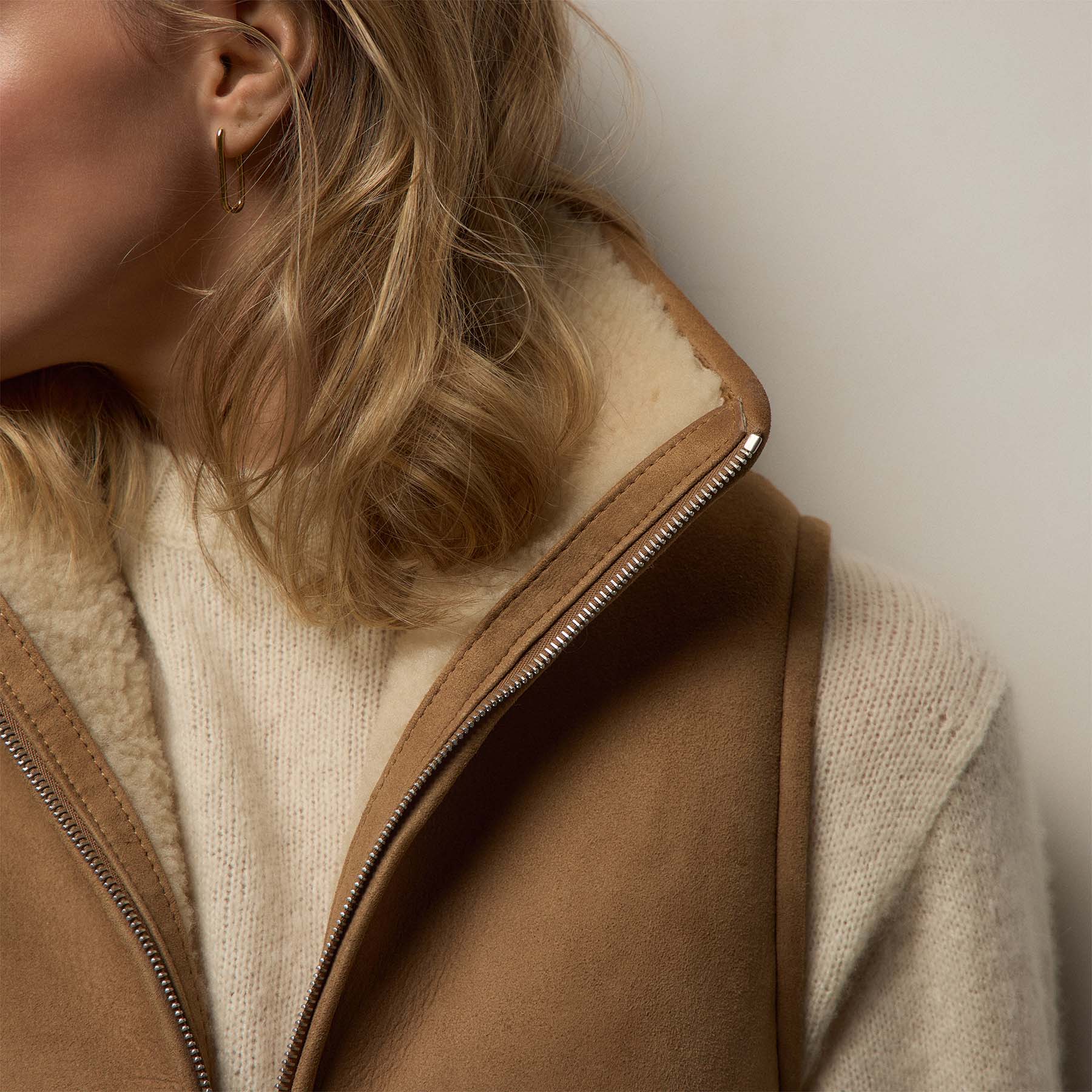 Suede Shearling Vest - Caramel