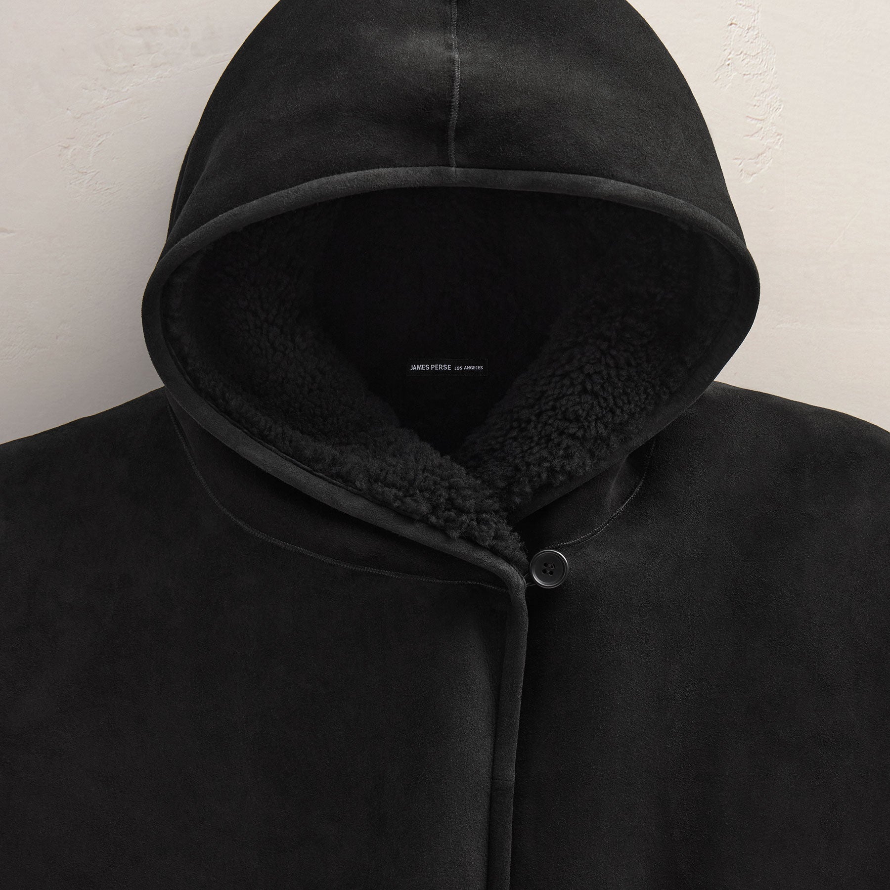 Long Suede Shearling Hooded Coat - Black