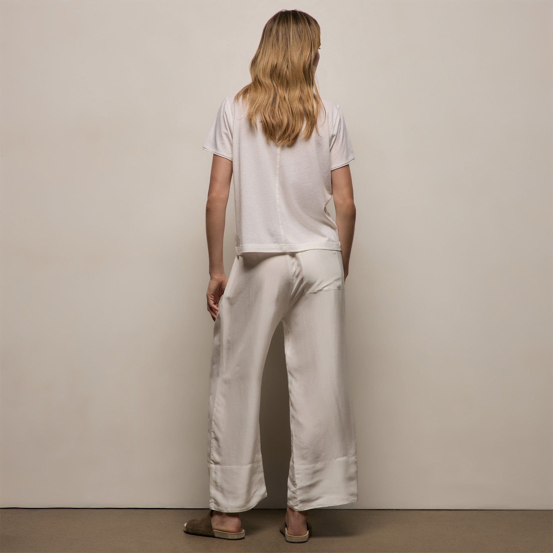 Washed Silk Wide Cuff Pant - Ivory