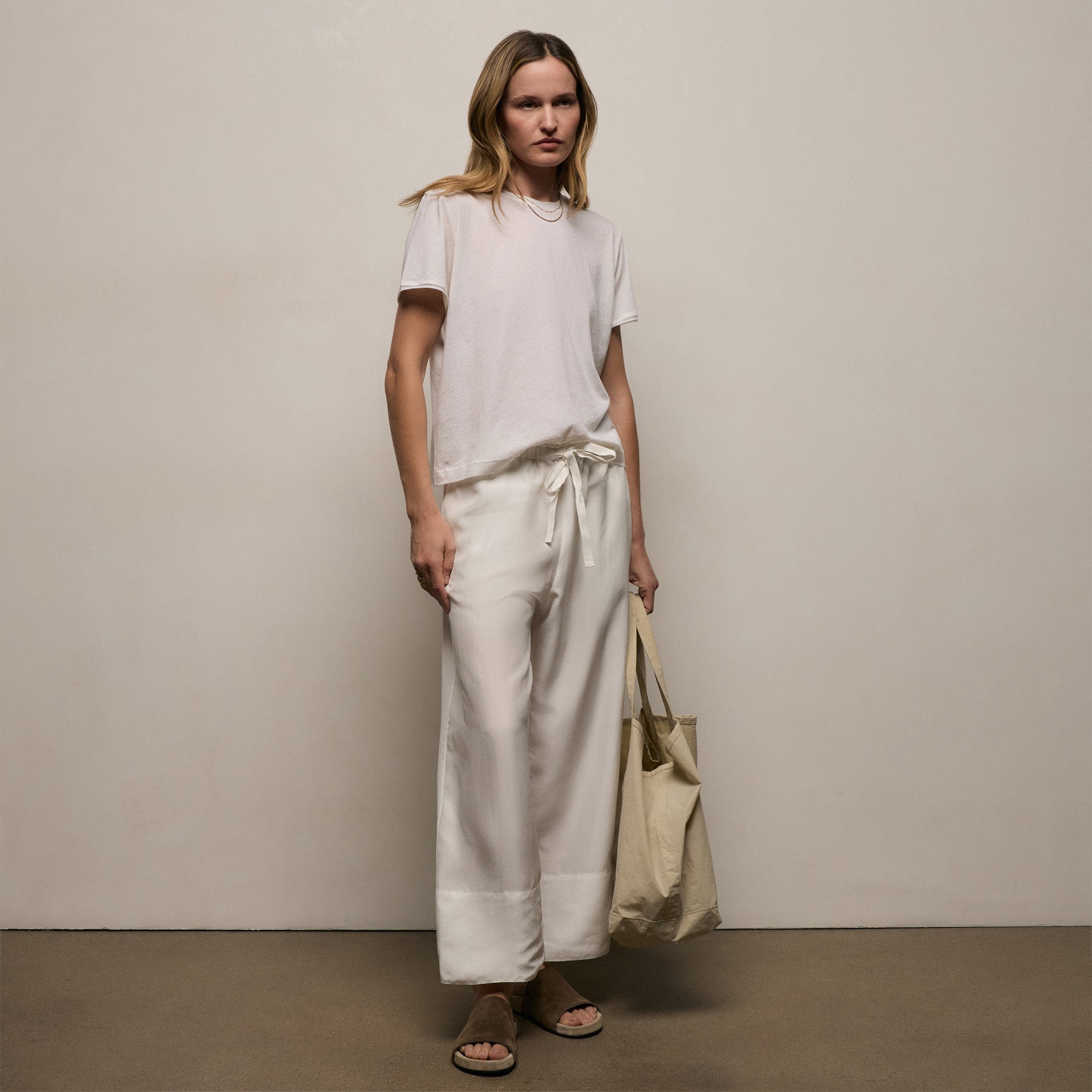 Washed Silk Wide Cuff Pant - Ivory