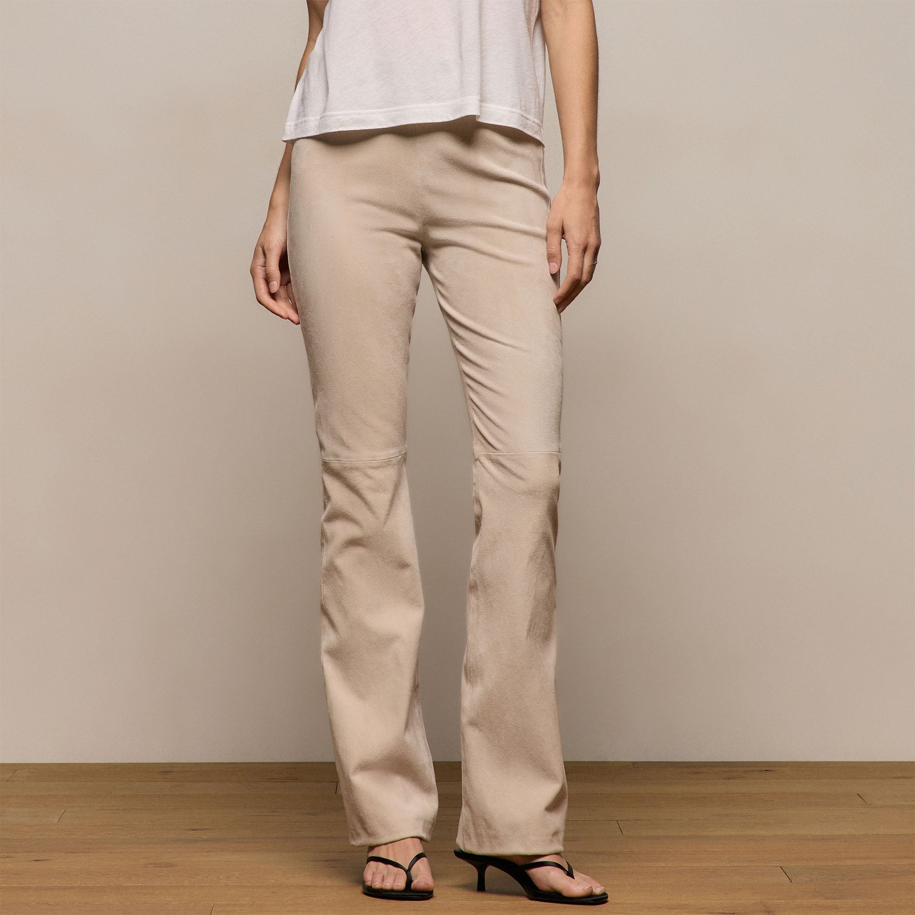 Stretch Suede Bootcut Pant - Ecru