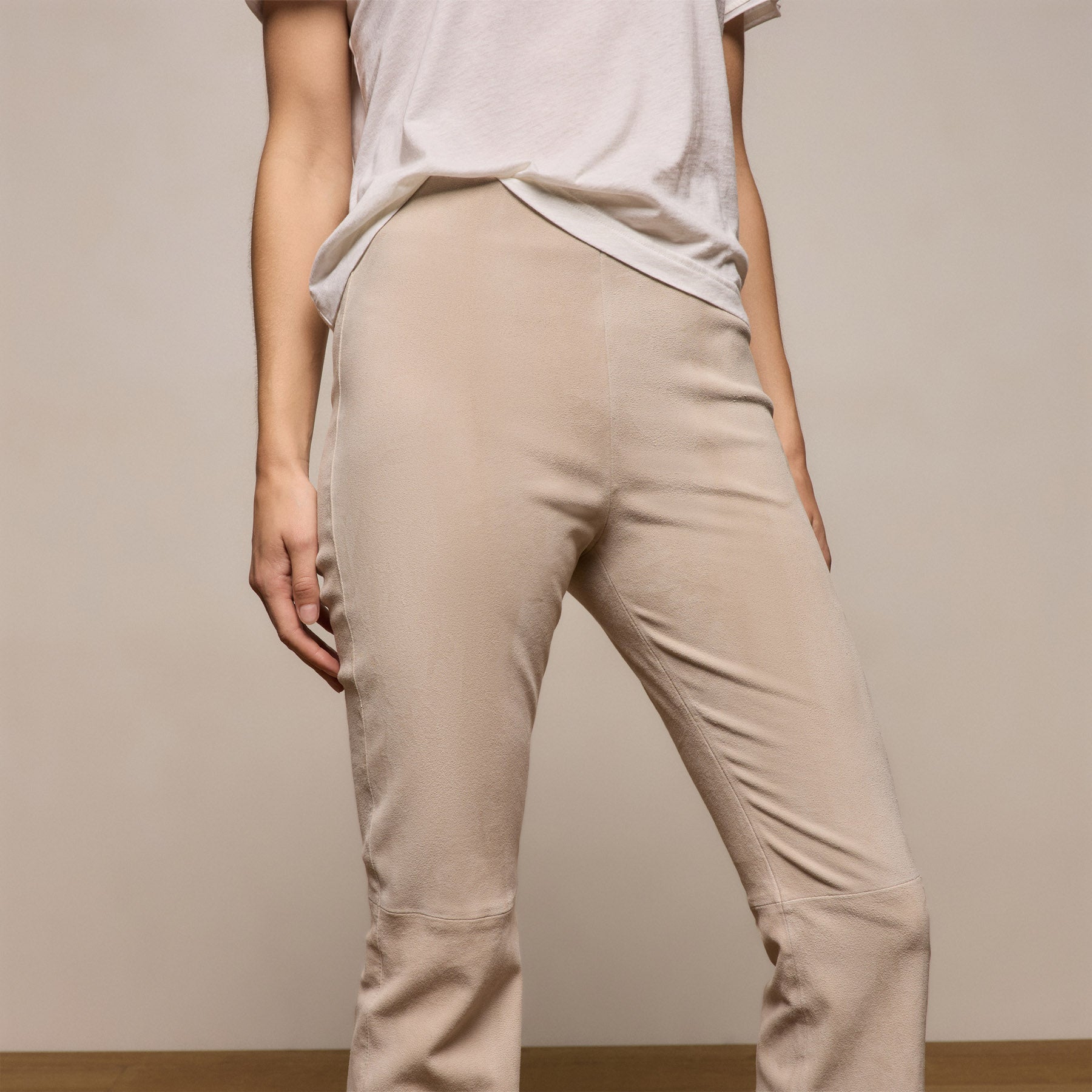 Stretch Suede Bootcut Pant - Ecru