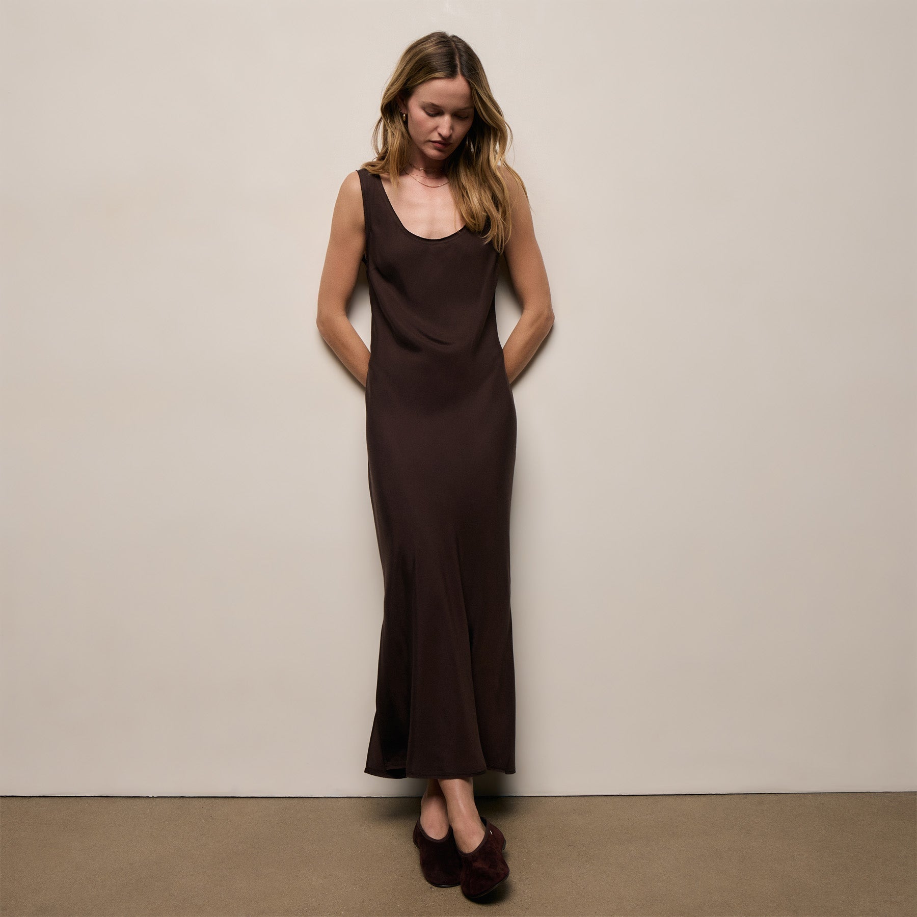Silk Twill Tank Dress - Black Coffee
