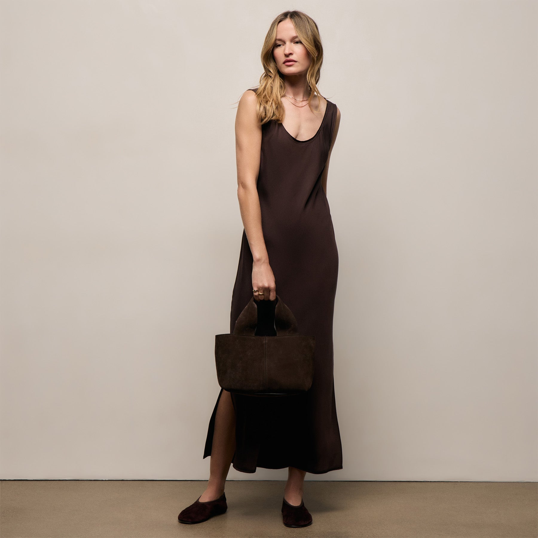 Silk Twill Tank Dress - Black Coffee