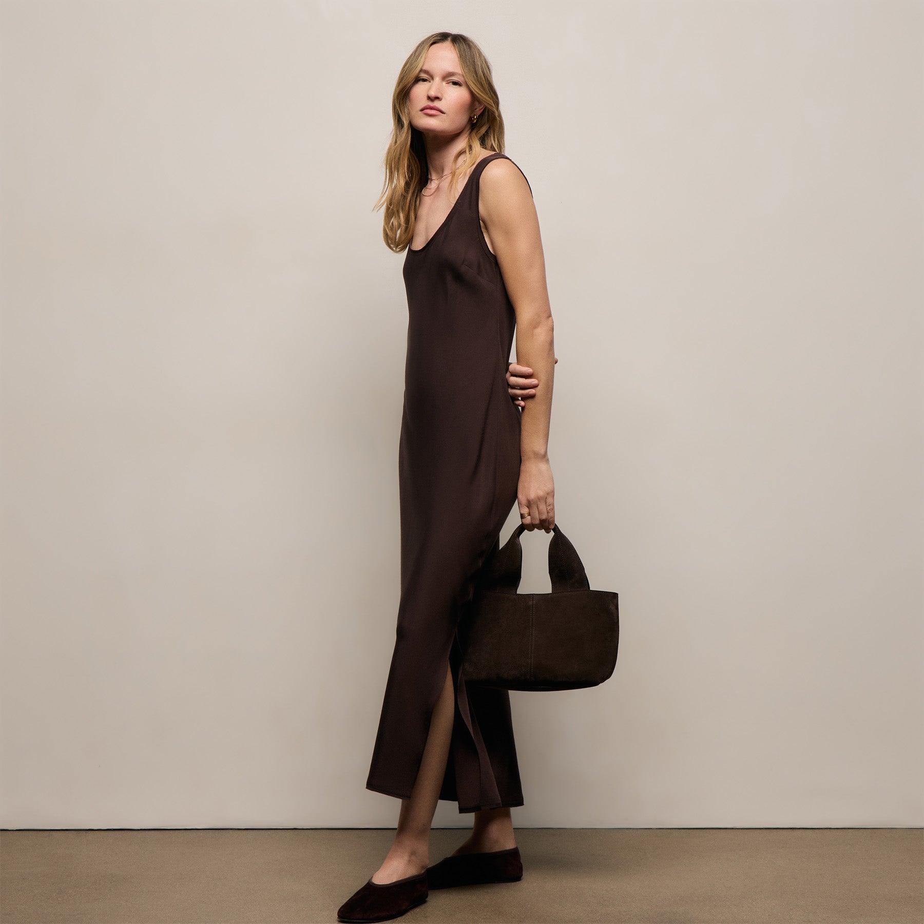 Silk Twill Tank Dress - Black Coffee