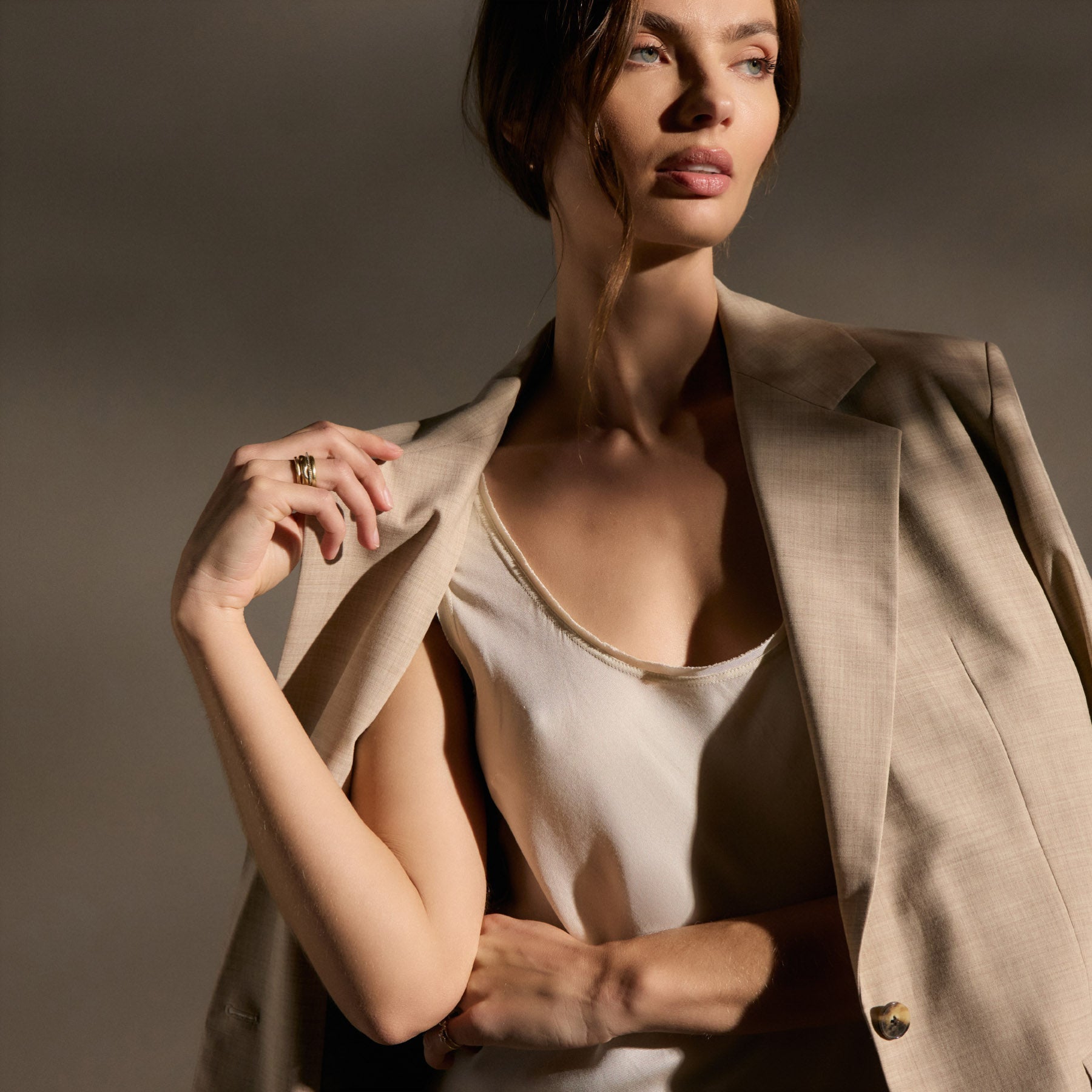 Relaxed Wool Blend Melange Blazer - Heather Stone