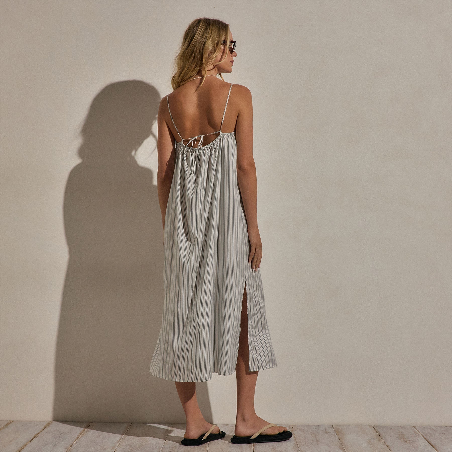 Silk Stripe Strappy Tie Dress - Pacific Stripe