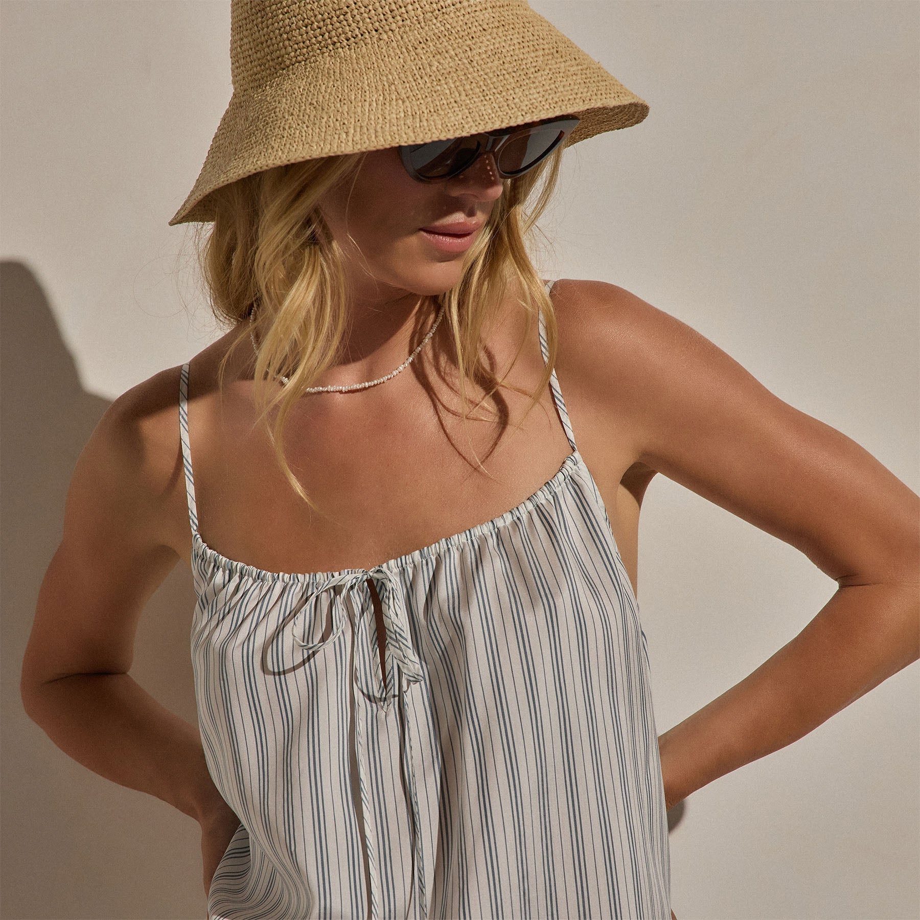 Silk Stripe Strappy Tie Dress - Pacific Stripe