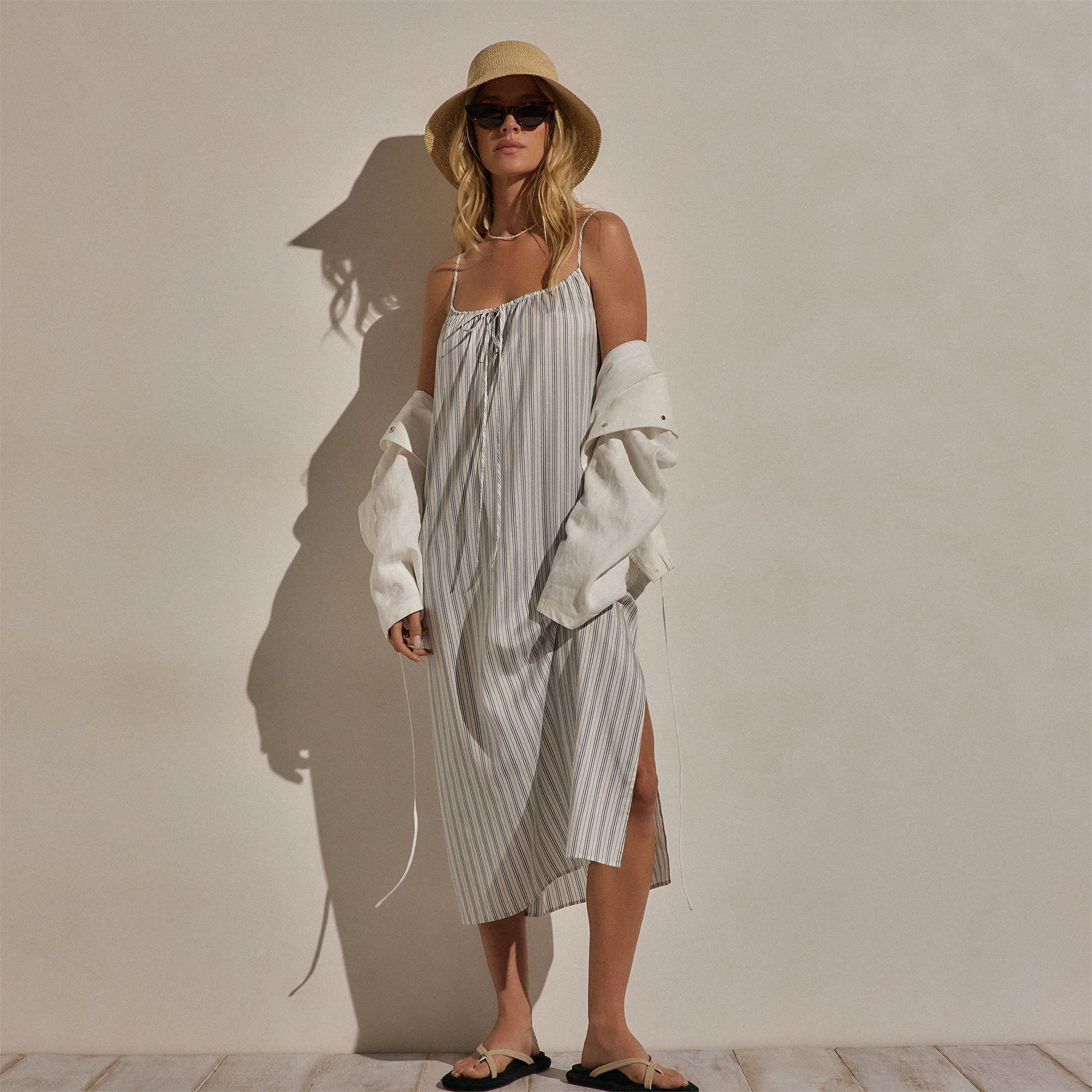 Silk Stripe Strappy Tie Dress - Pacific Stripe