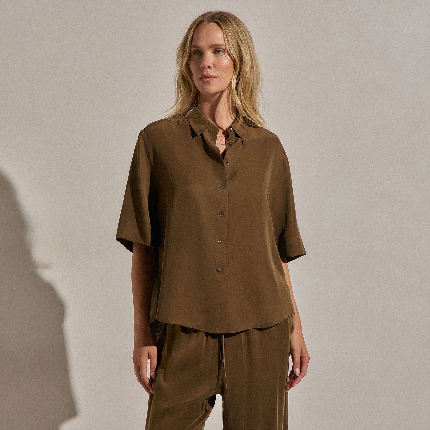 Silk Short Sleeve Shirt - Cocoa