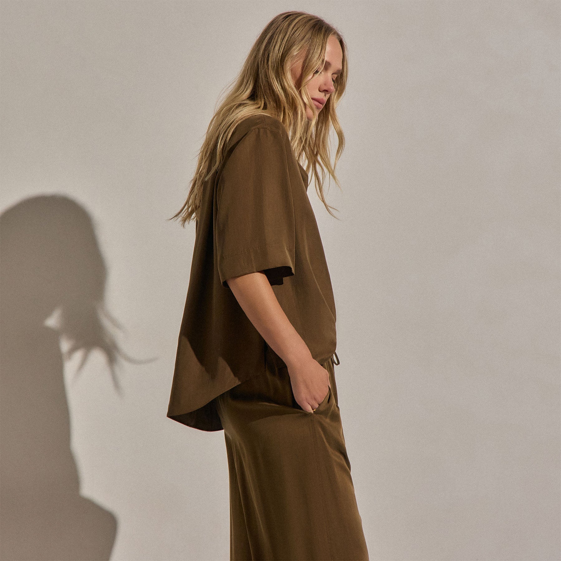 Silk Short Sleeve Shirt - Cocoa