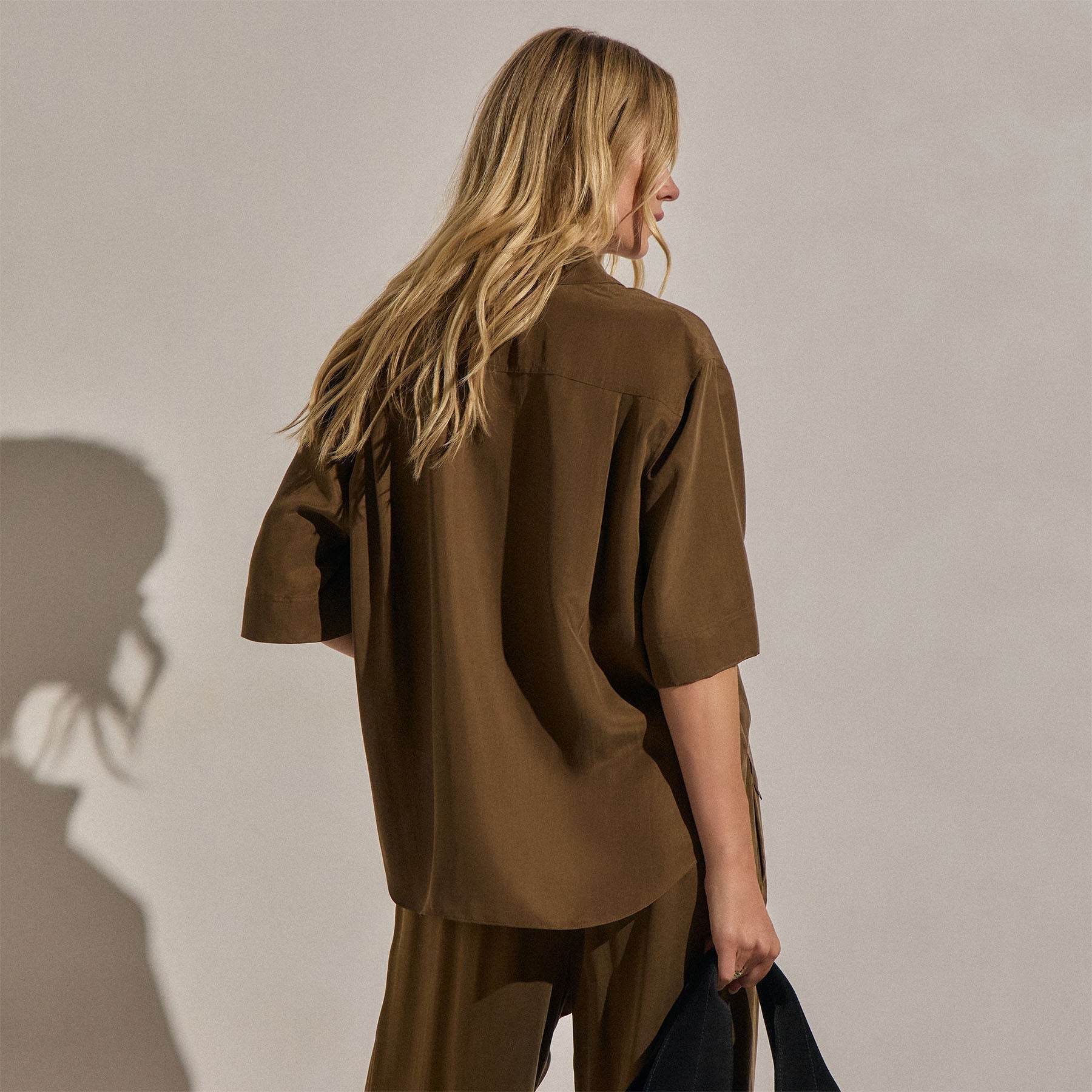 Silk Short Sleeve Shirt - Cocoa