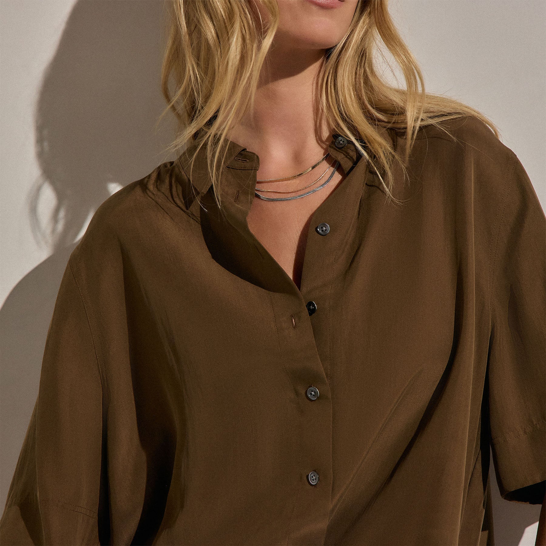 Silk Short Sleeve Shirt - Cocoa