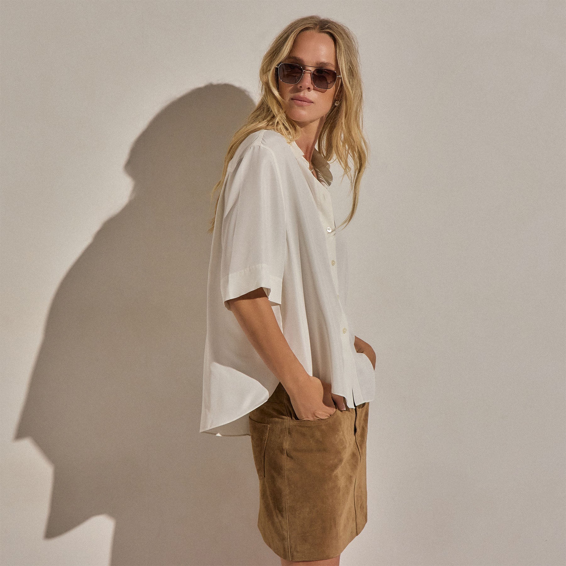 Silk Short Sleeve Shirt - Ivory