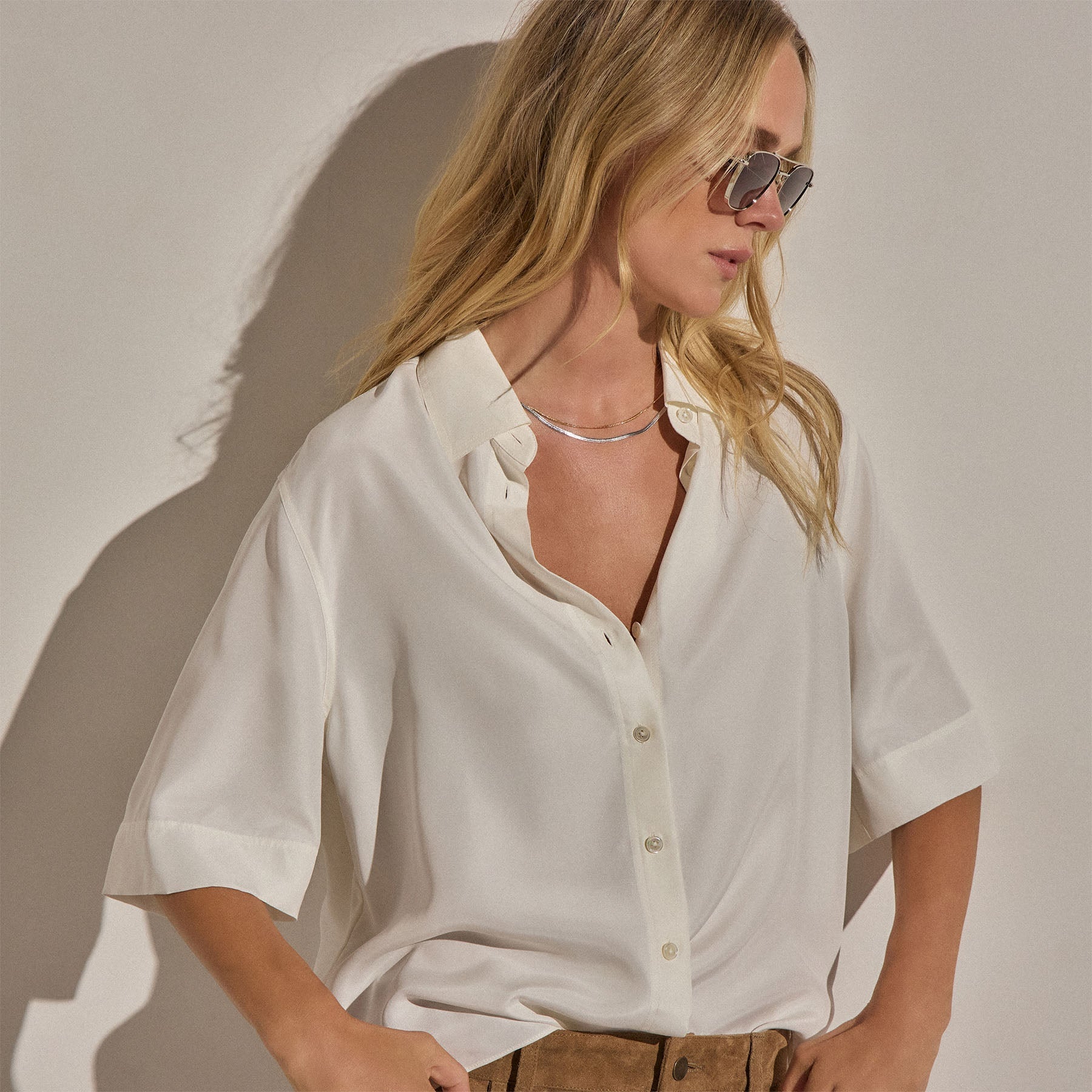 Silk Short Sleeve Shirt - Ivory