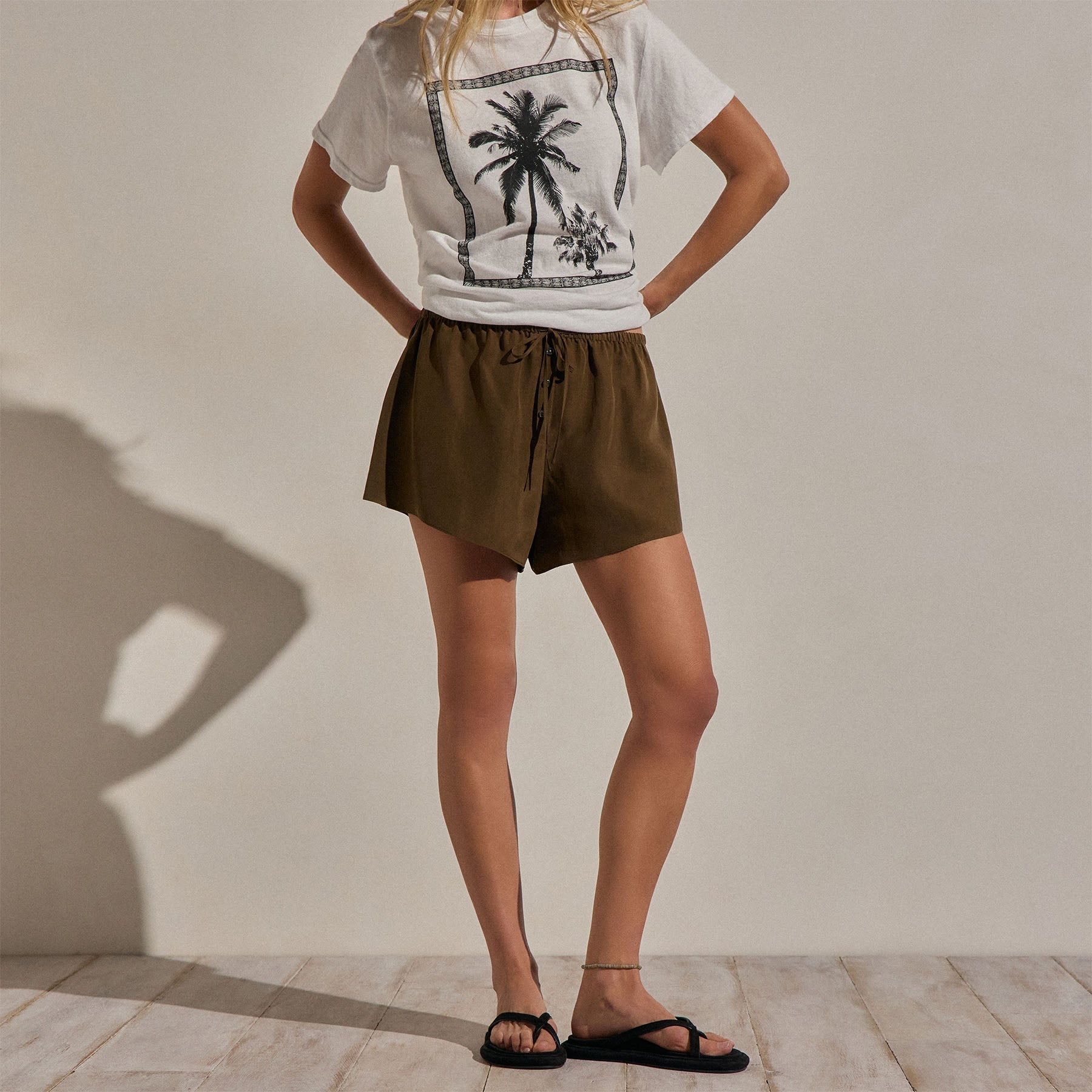 Silk Drawstring Shortie - Cocoa