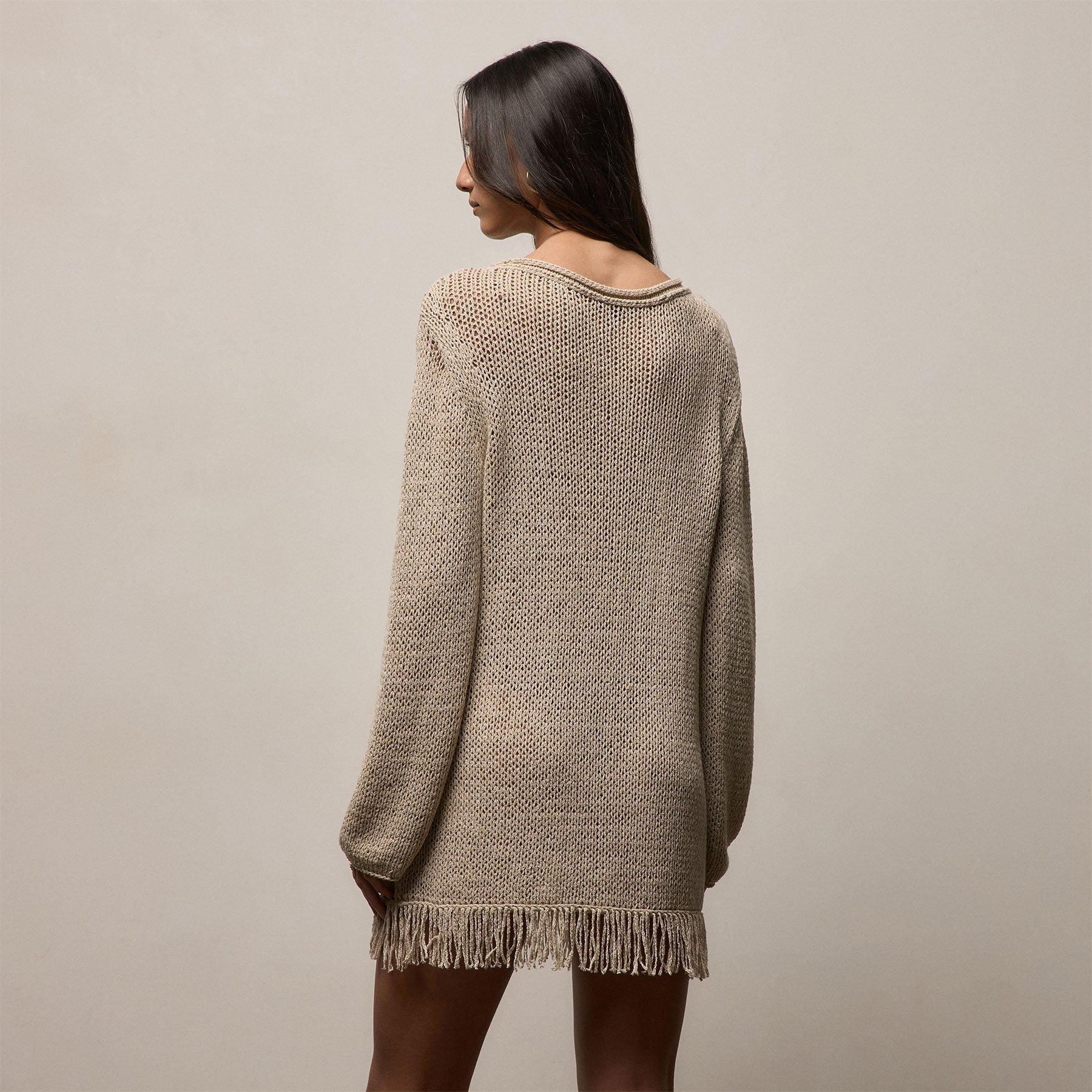 Baja Fringe Cotton Linen Tunic - Natural