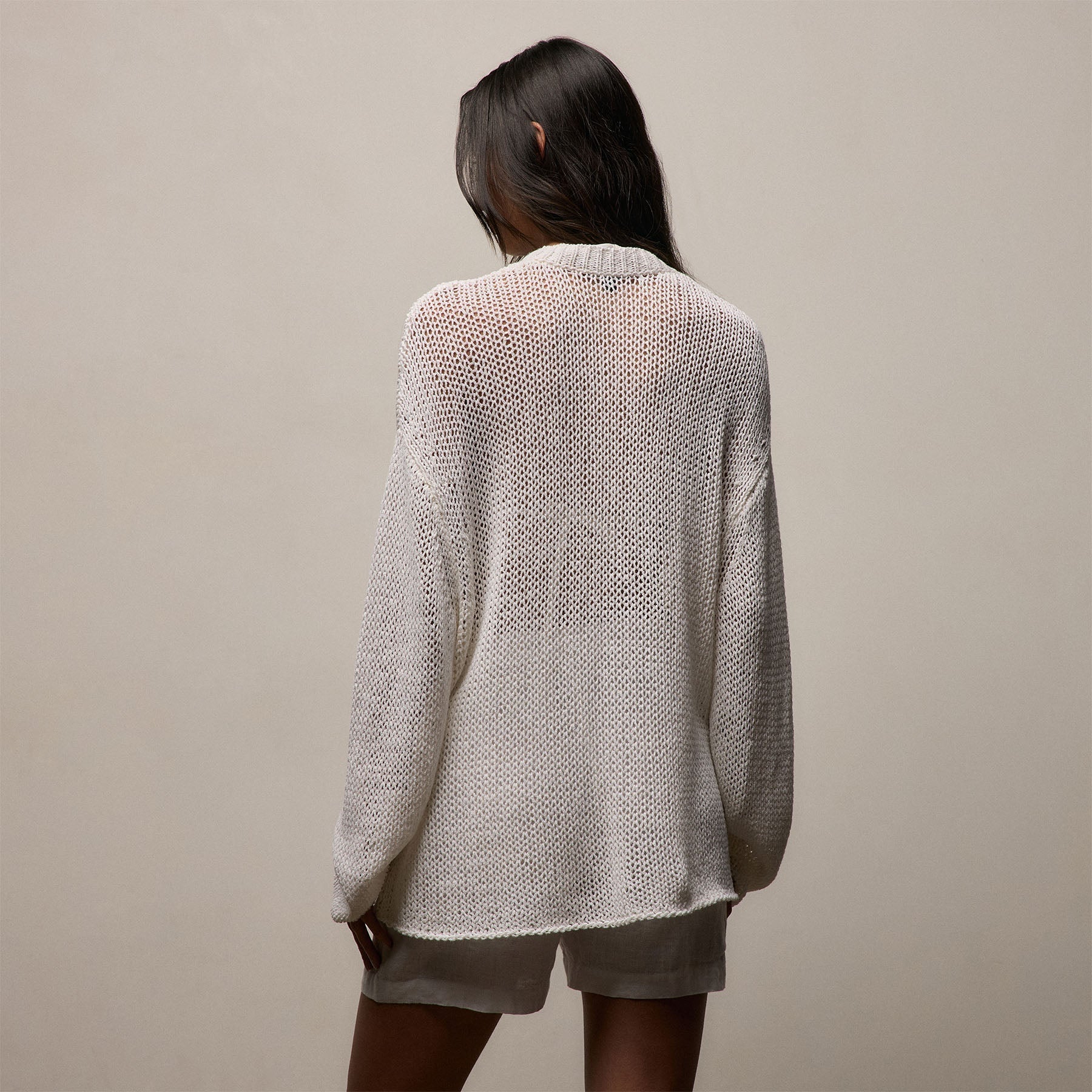 Oversized Cotton Linen Beach Sweater - Off White
