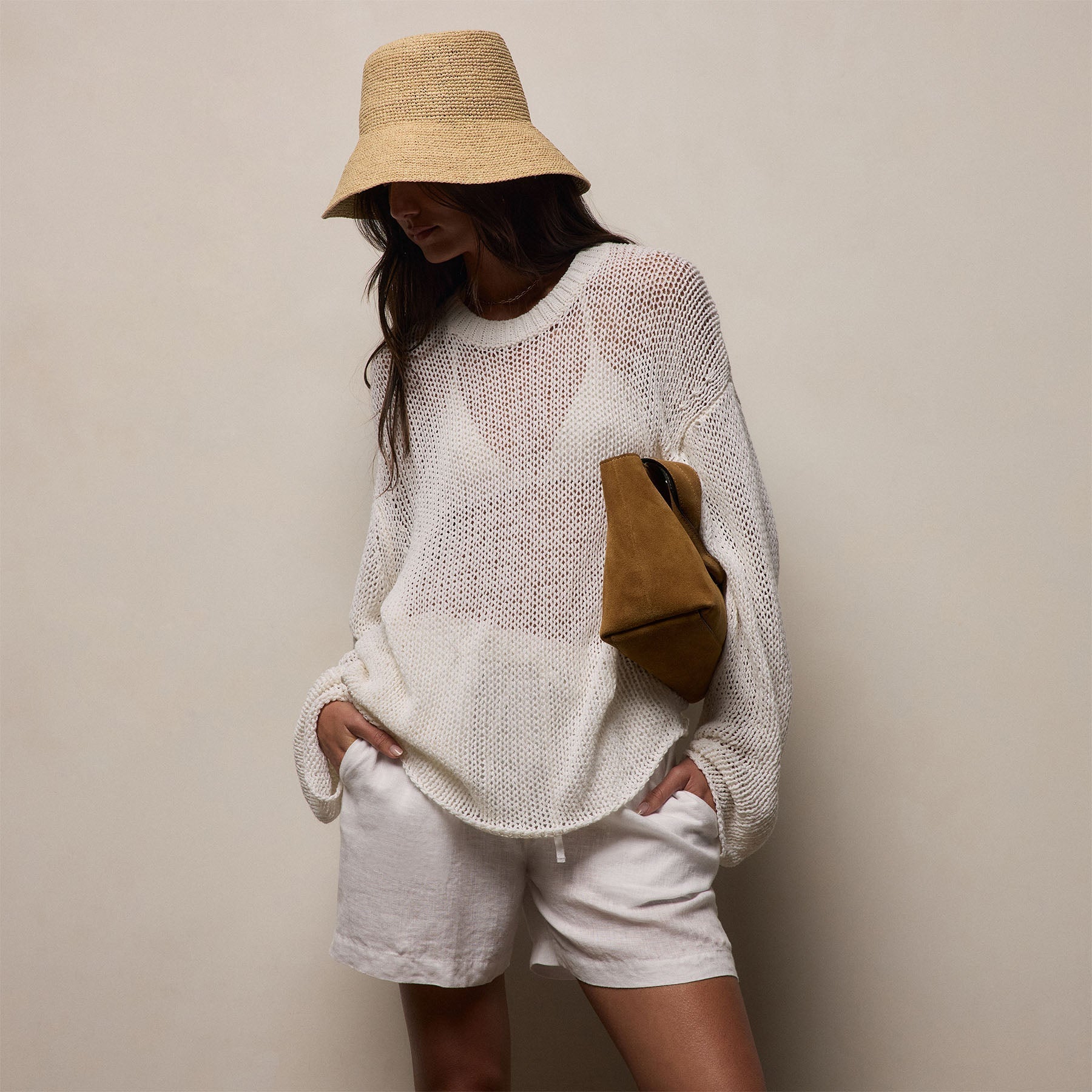 Oversized Cotton Linen Beach Sweater - Off White