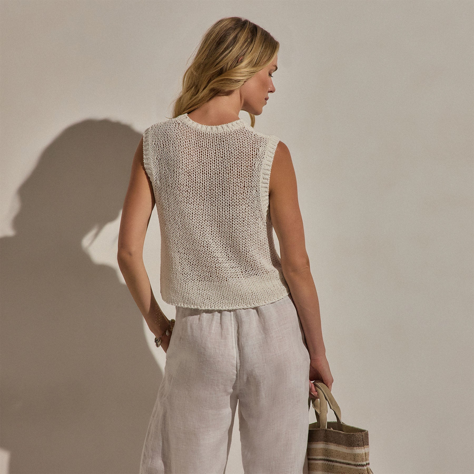 Cotton Linen Sweater Tank - Off White