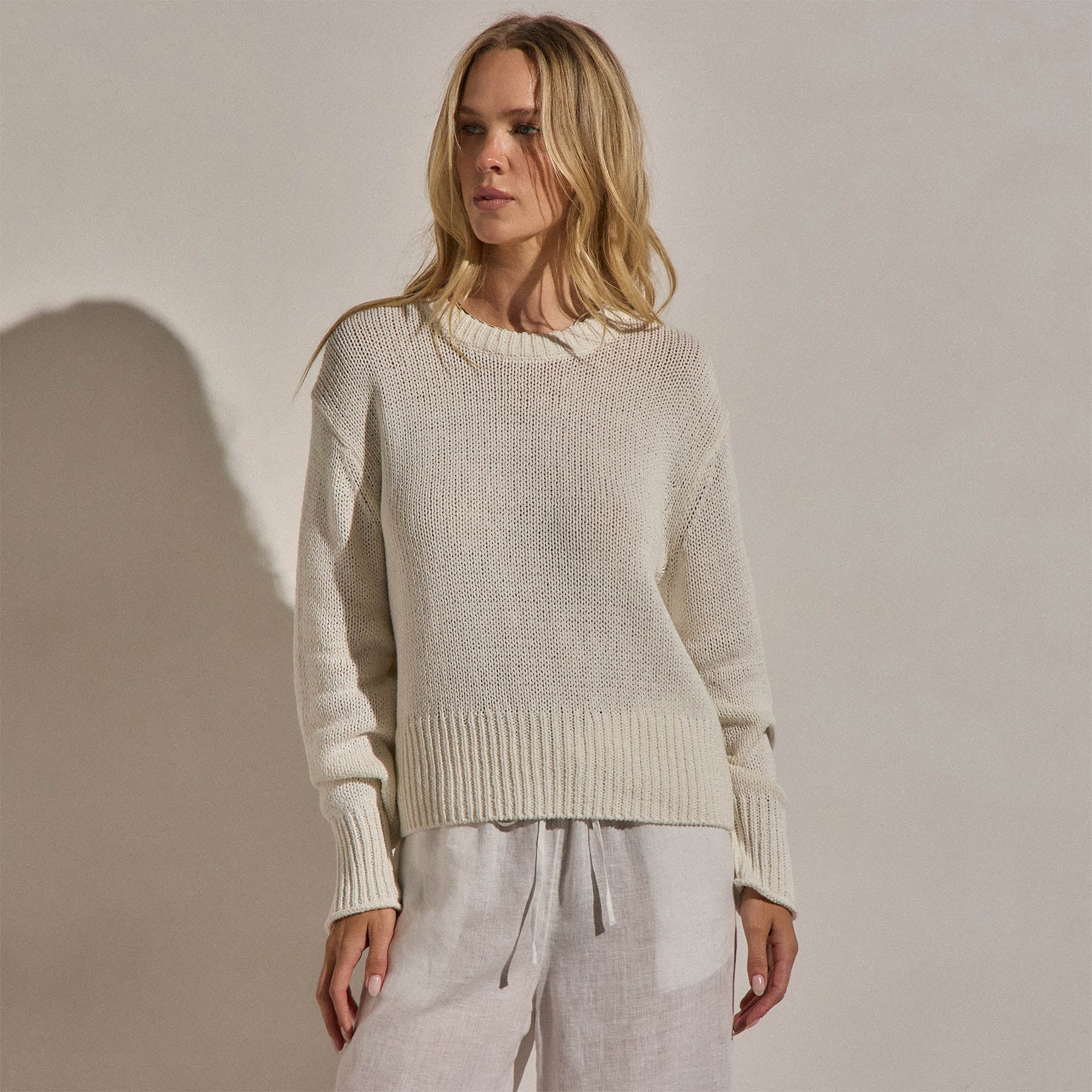 Textured Linen Cotton Sweater - Off White