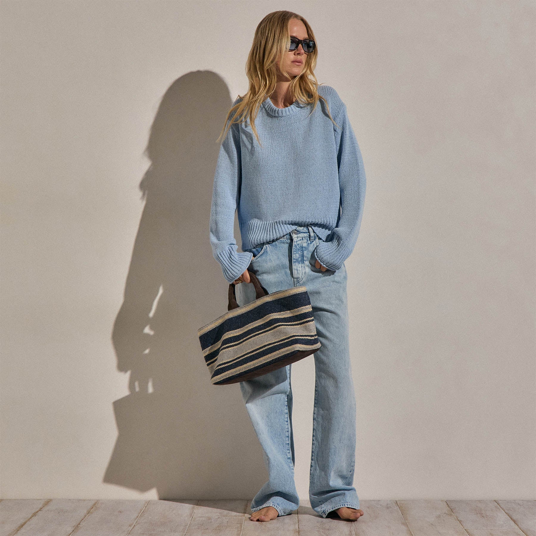 Textured Linen Cotton Sweater - Pale Azul