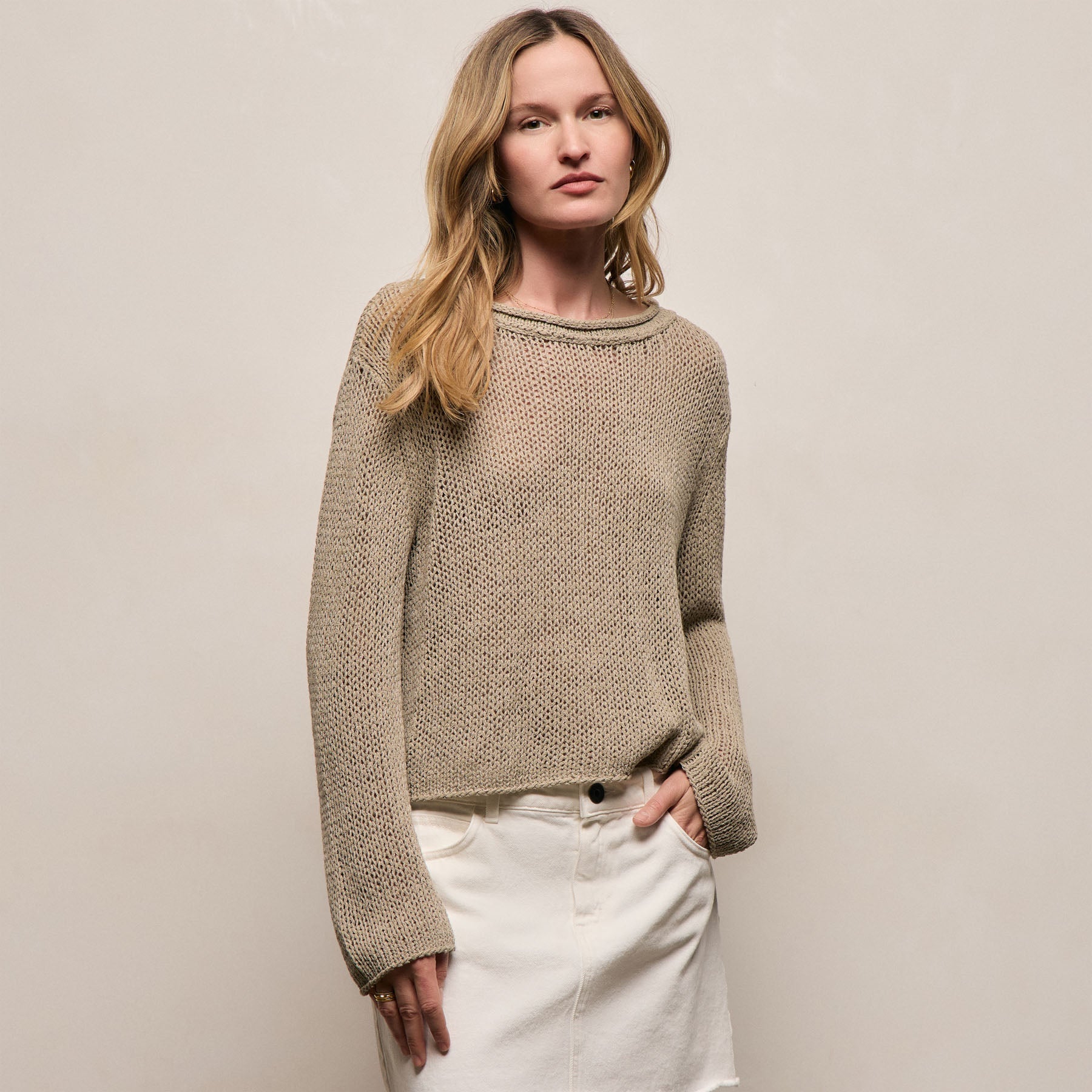 Cotton Linen Pullover Sweater - Overcast