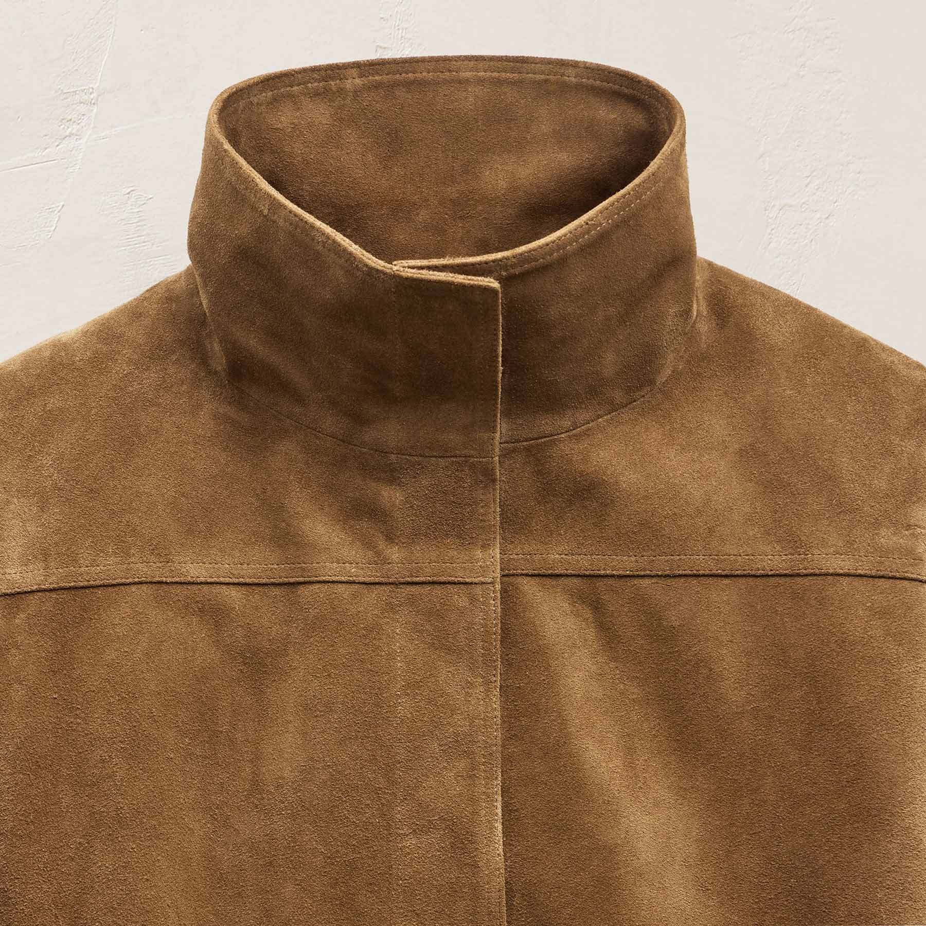 Suede Funnel Neck Jacket - Dark Sand