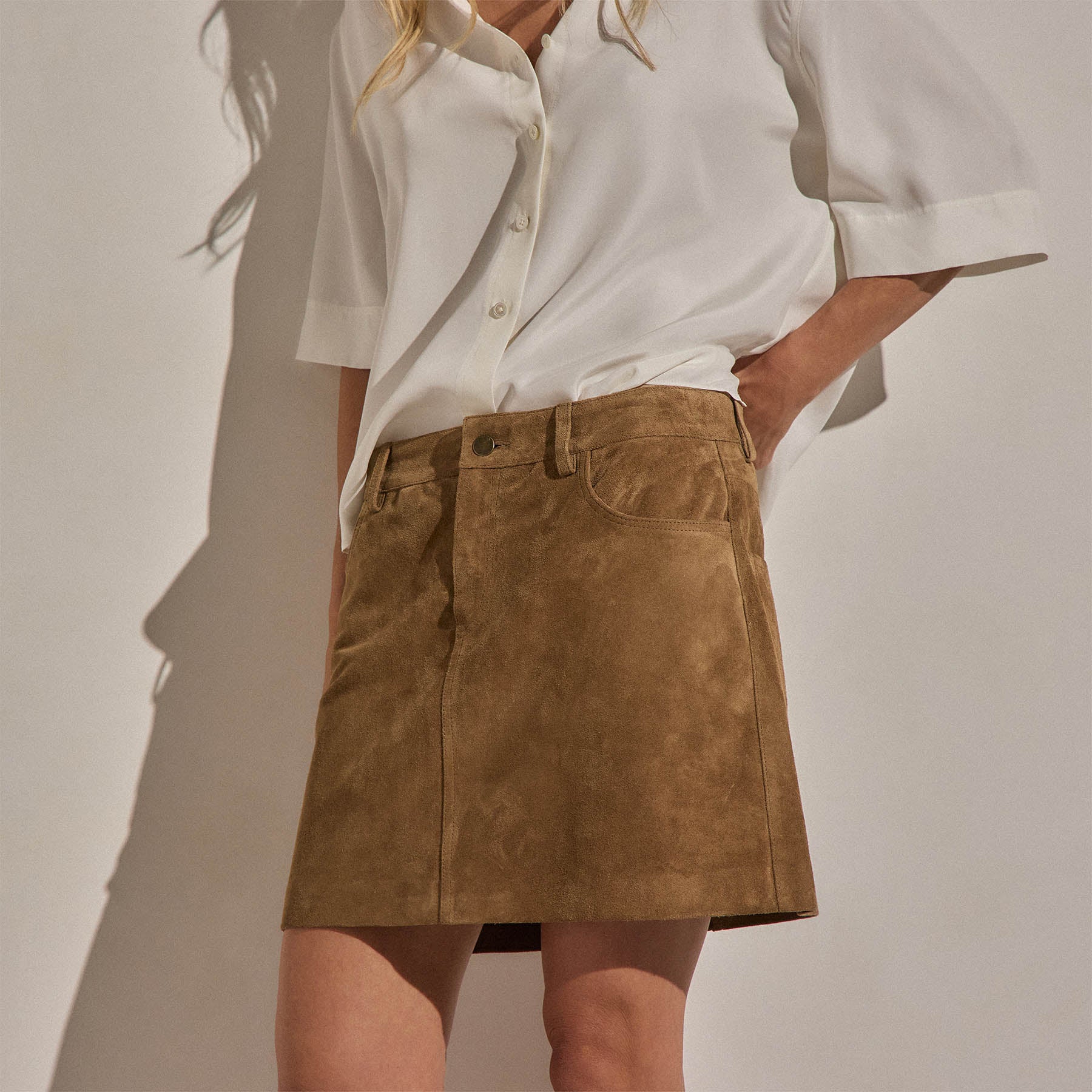 Suede Mini Skirt - Dark Sand