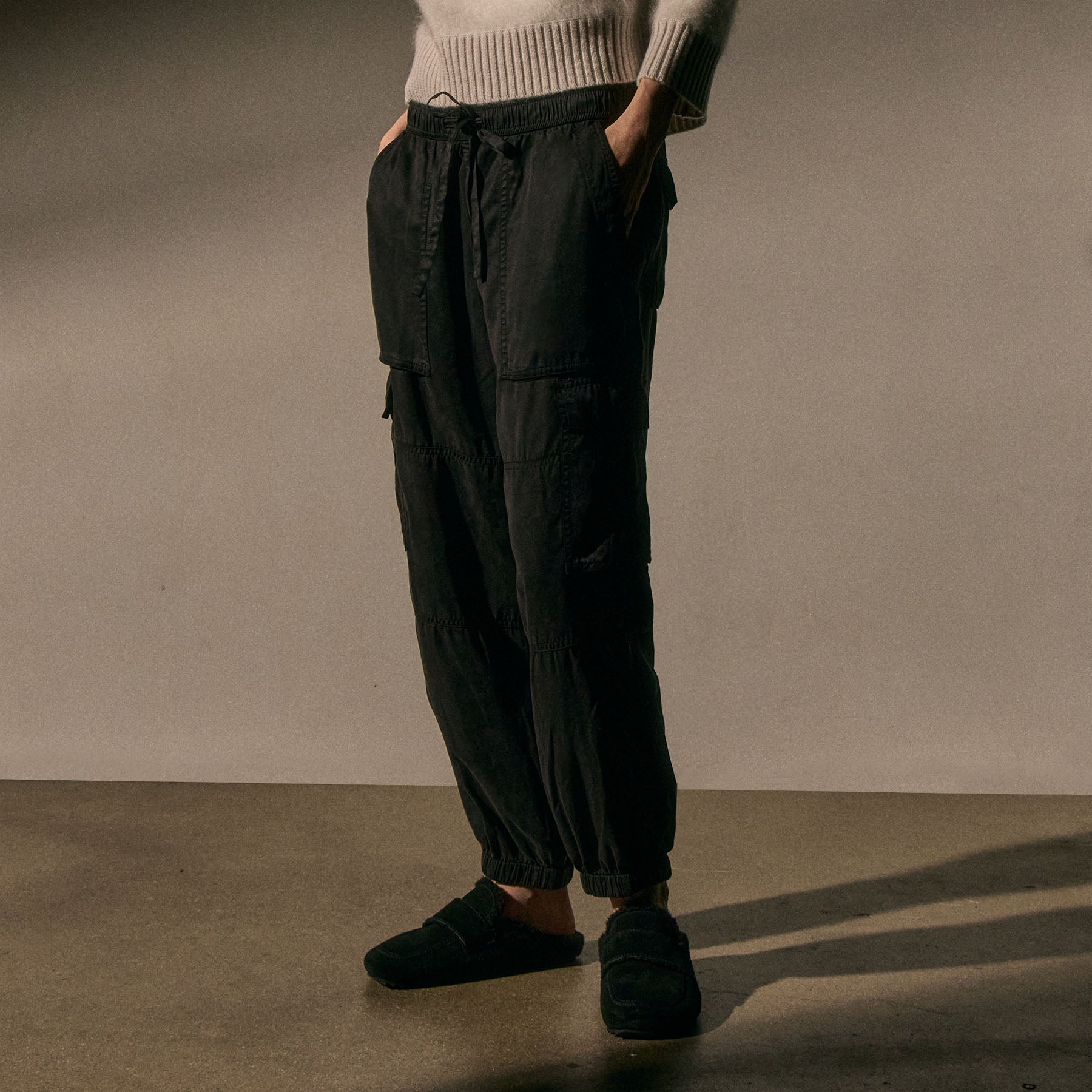 Women's Suede Shearling Loafer - Black/Black